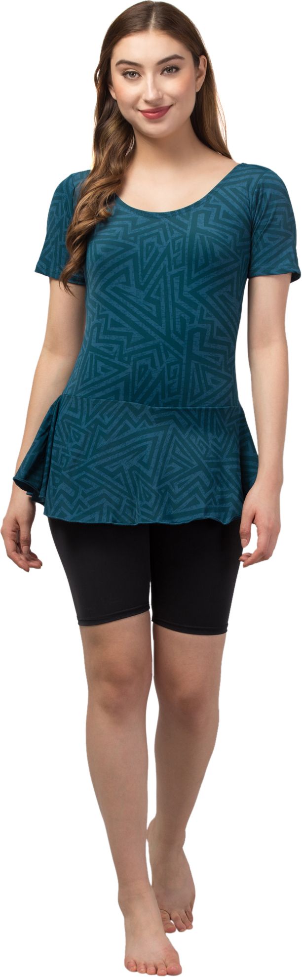 Swimsuit with attached shorts Printed Women Swim-dress Black, Green Swimsuit