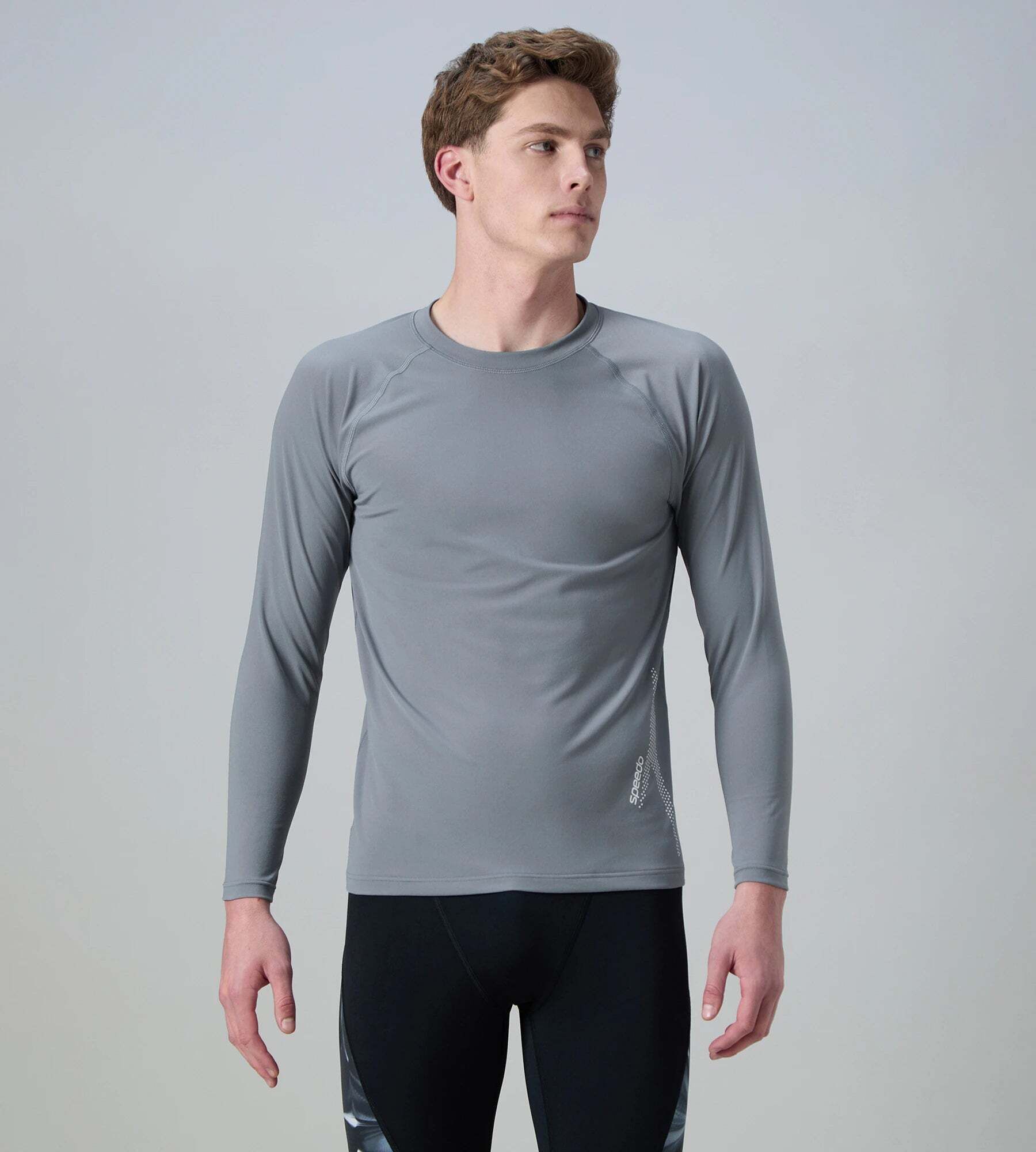 speedo Endurance+ Long Sleeve Performance Suntop Solid Men Grey Swimsuit-picture-33