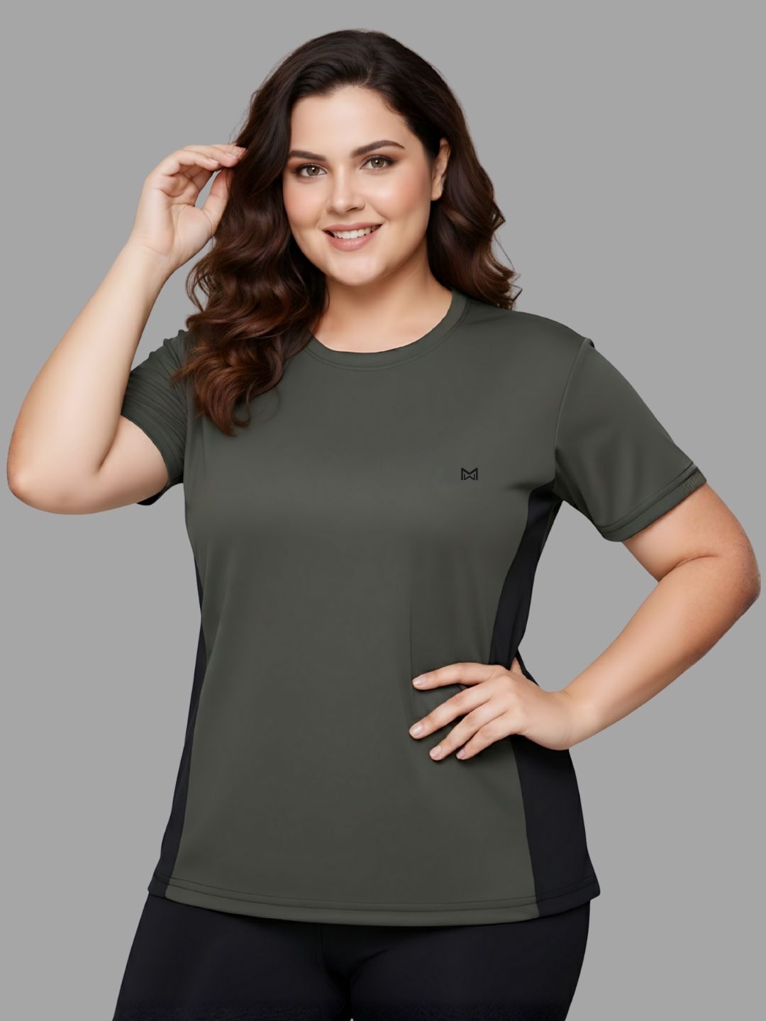 Women Colorblock Round Neck Polyester Green T-Shirt-image-35