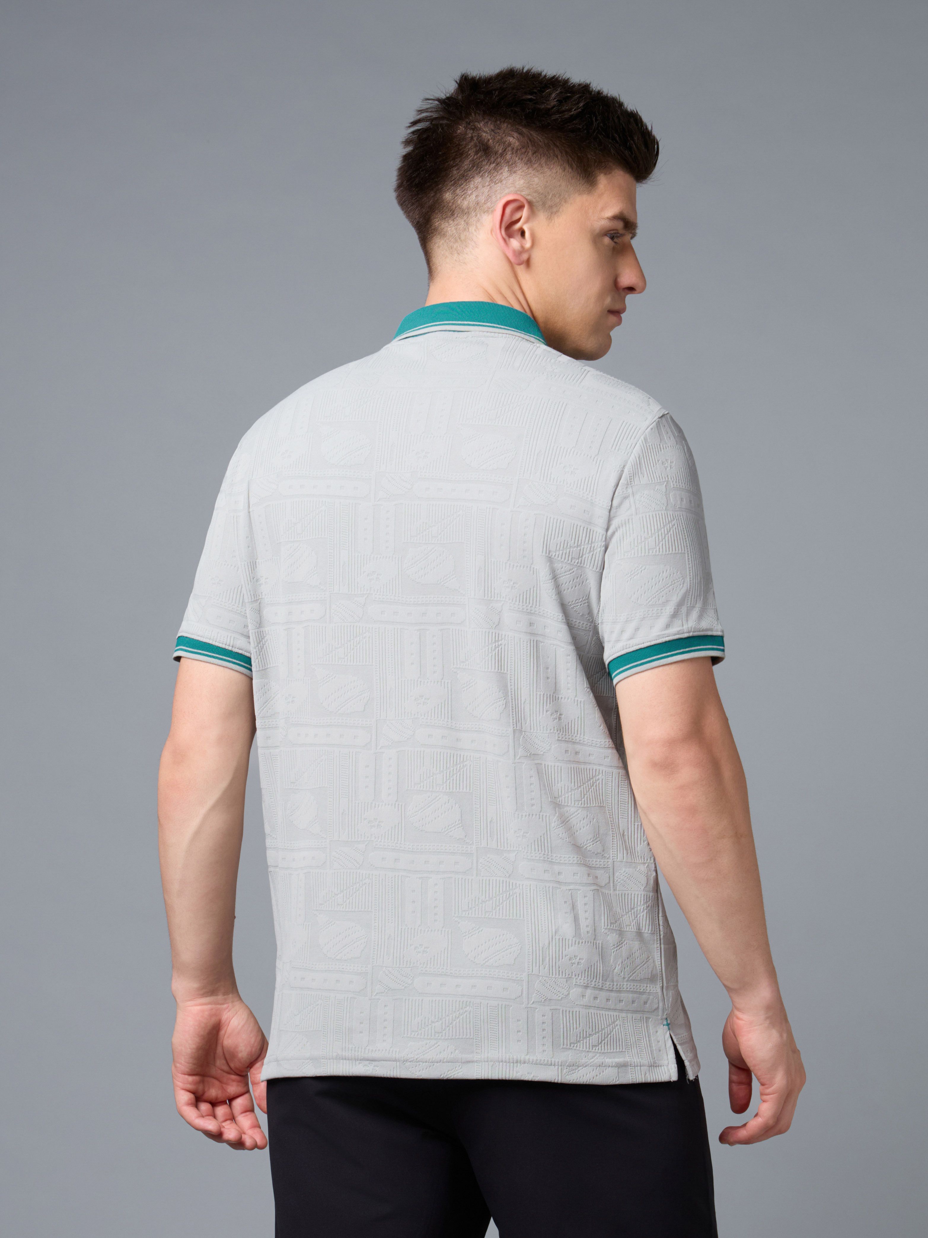 Men Self Design Polo Neck Polyester Grey T-Shirt-image-27