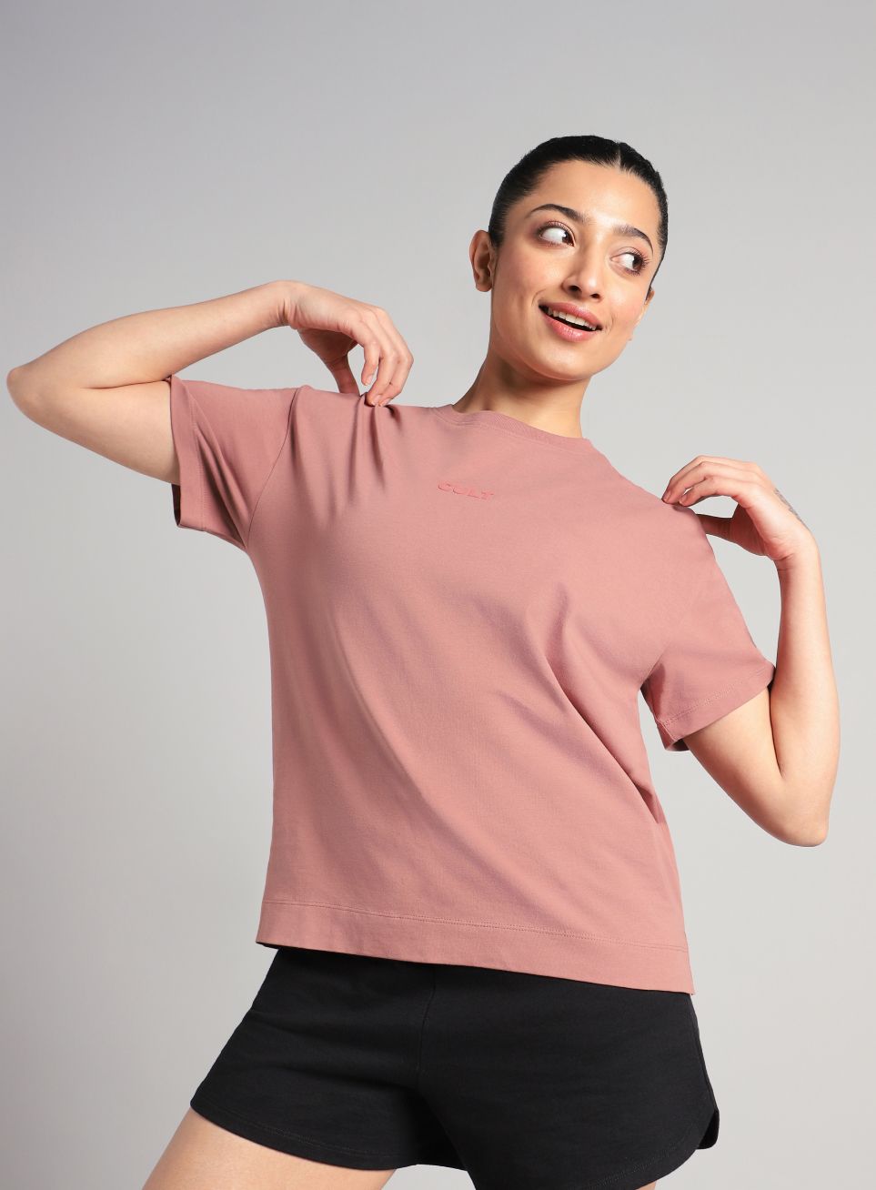 cult Women Solid Round Neck Cotton Blend Pink T-Shirt-picture-32
