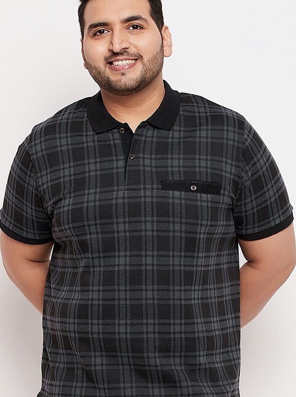 austivo Men Checkered Polo Neck Cotton Blend Black T-Shirt-picture-19