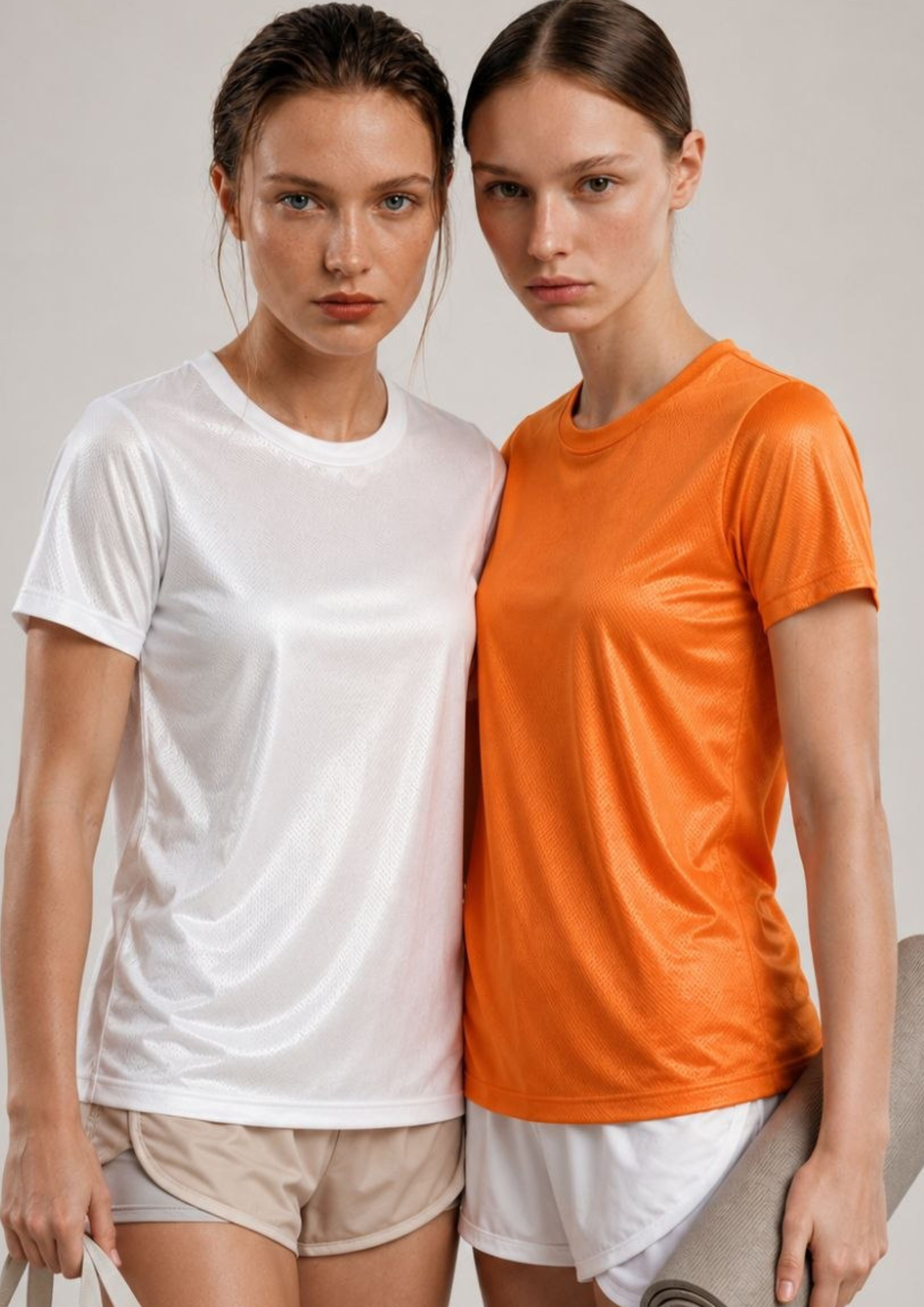 carlo magno Pack of 2 Women Solid Round Neck Polyester White, Orange T-Shirt-picture-46