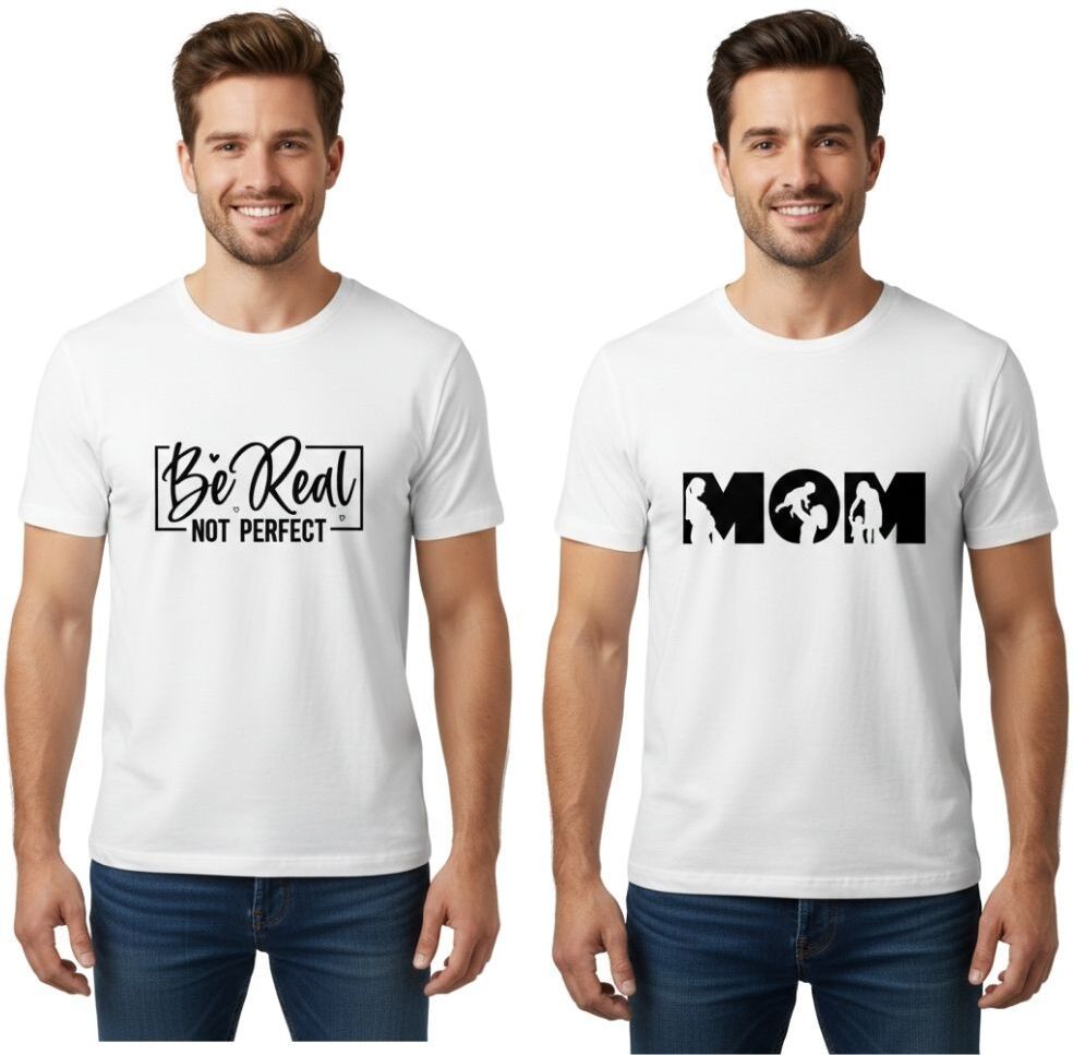 vkv fshion Pack of 2 Men Graphic Print Round Neck Cotton Blend White T-Shirt-picture-26