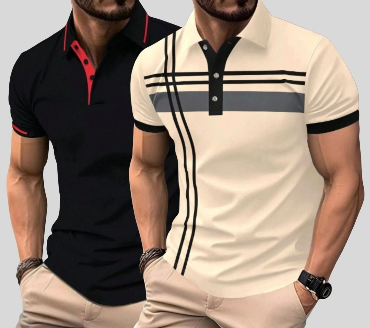 tazo Pack of 2 Men Striped, Solid Polo Neck Cotton Blend Multicolor T-Shirt-picture-13