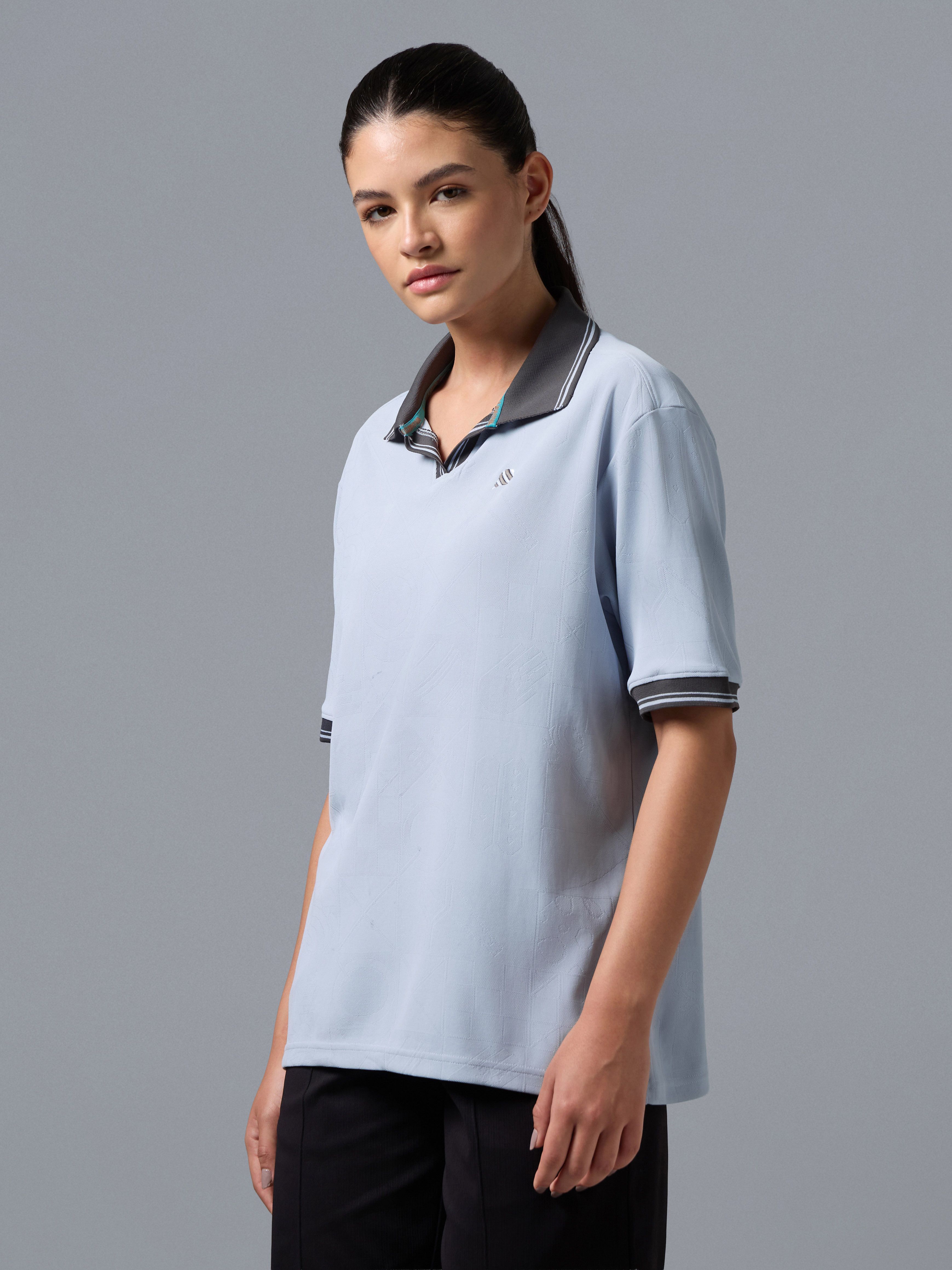 technosport Women Self Design Polo Neck Polyester Blue T-Shirt-picture-22