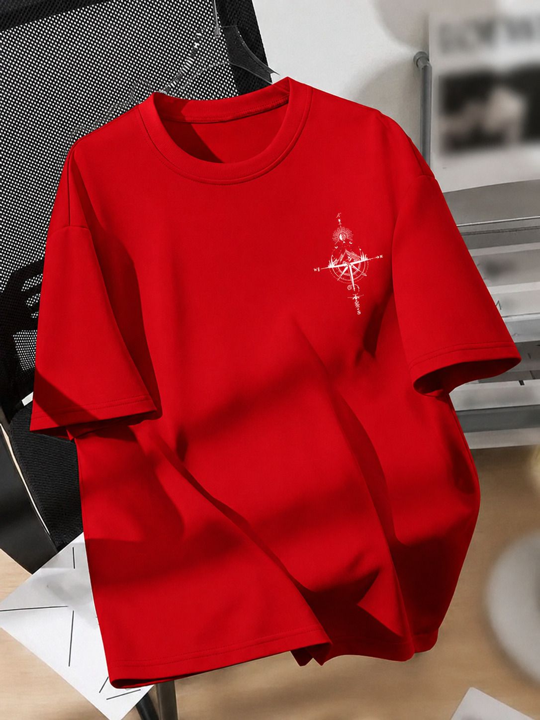 Men Graphic Print Round Neck Pure Cotton Red T-Shirt-image-4