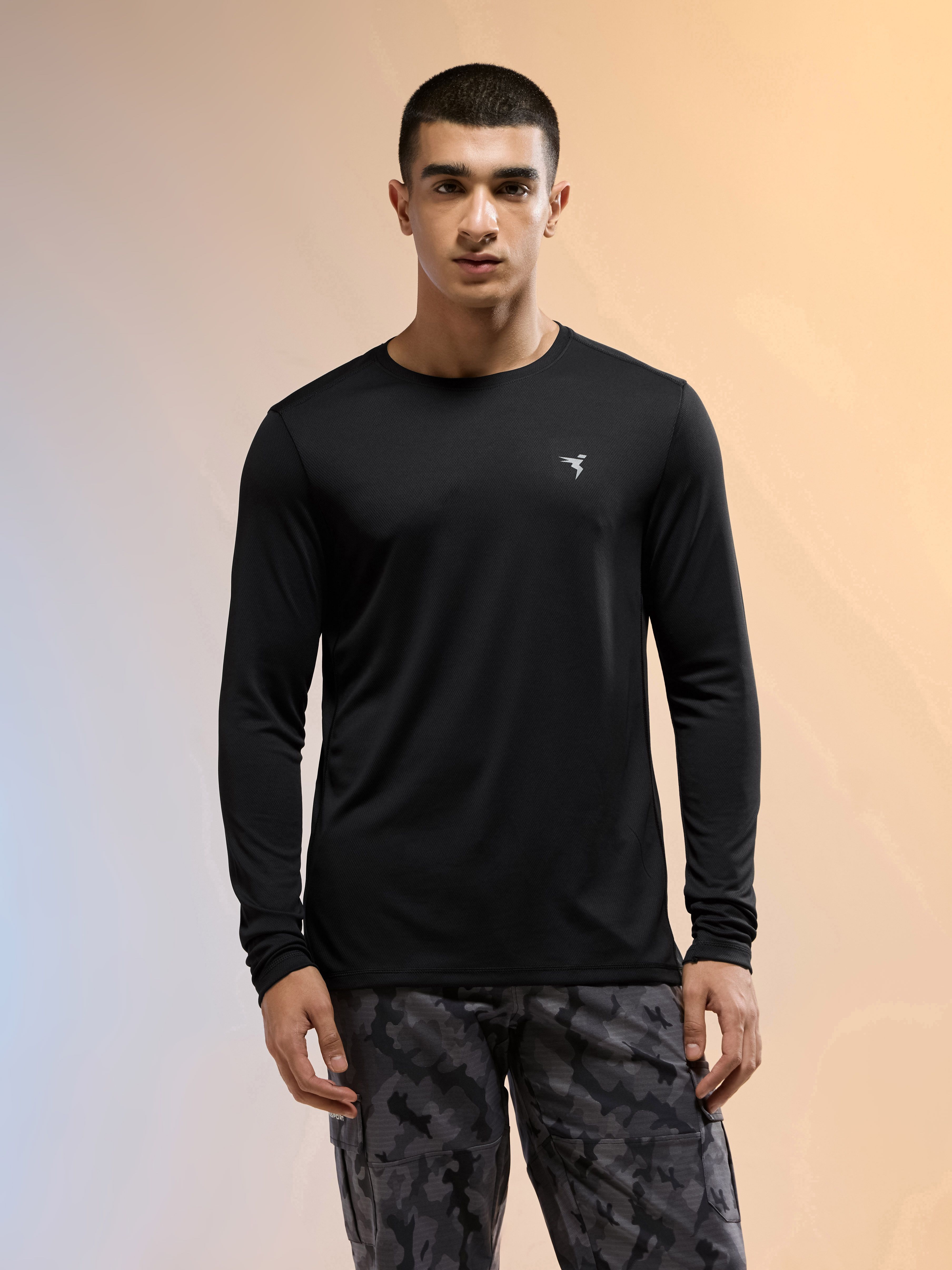 technosport Men Solid Crew Neck Polyester Black T-Shirt-picture-23