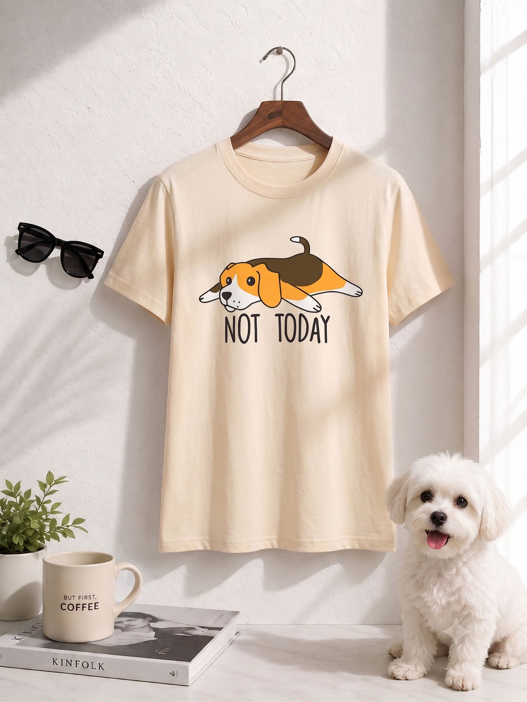 fabflee Women Solid Round Neck Cotton Blend Beige T-Shirt-picture-24