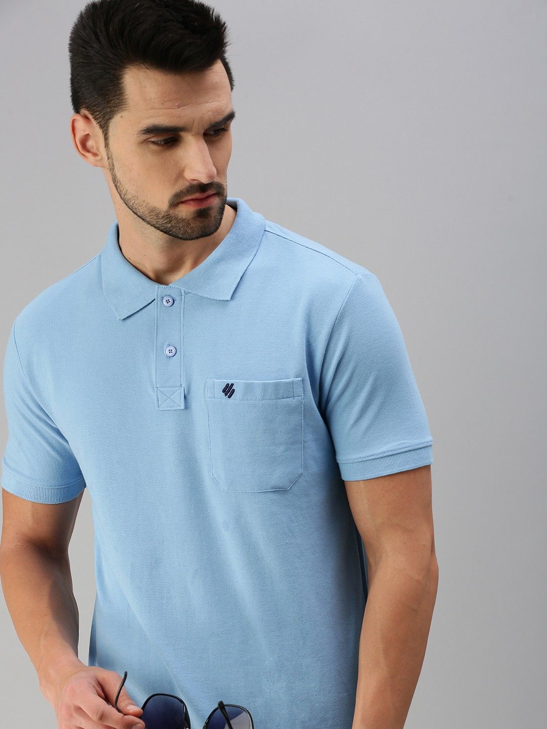 Men Solid Polo Neck Cotton Blend Blue T-Shirt-image-47
