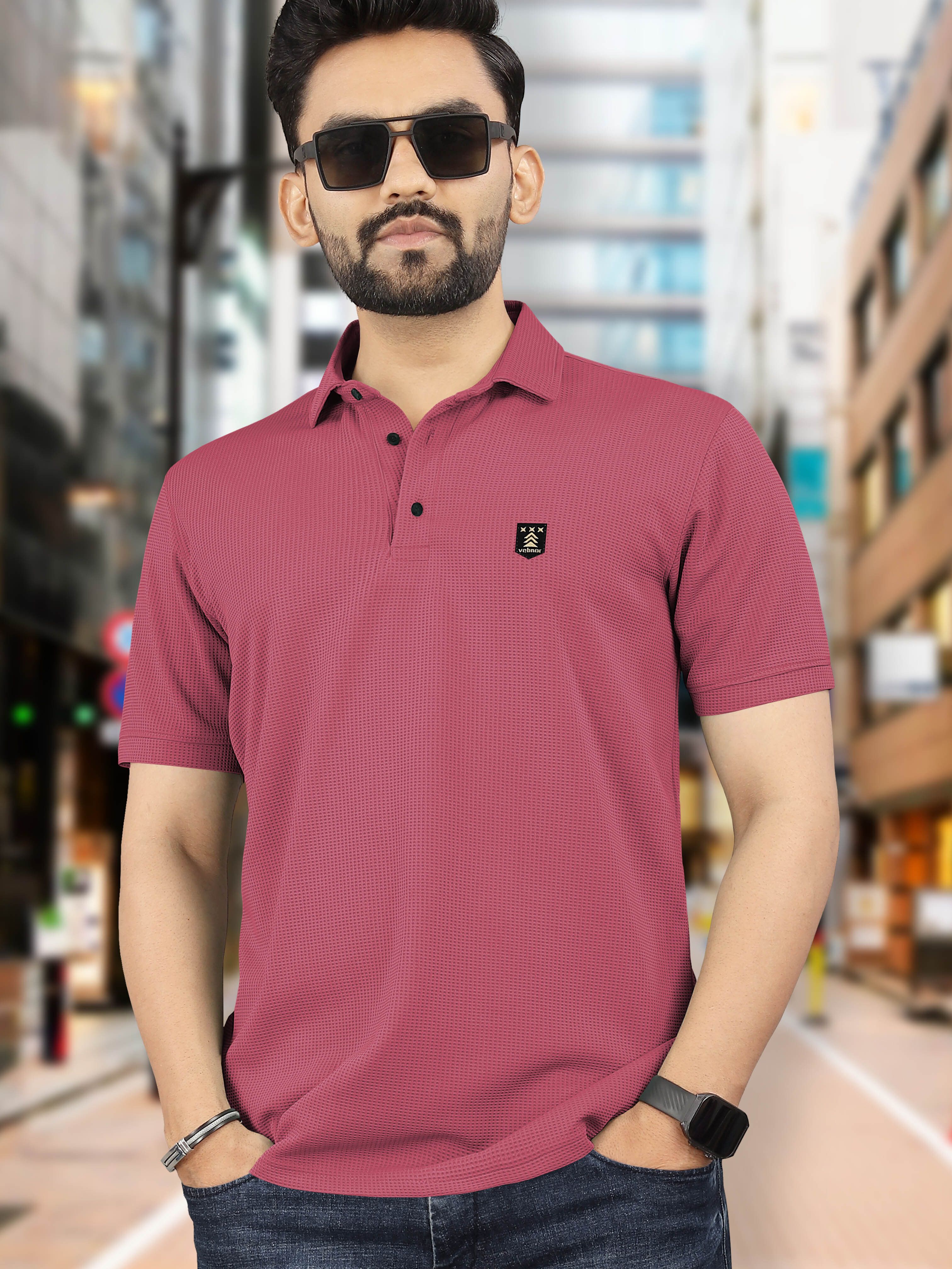 vebnor Men Solid Polo Neck Polyester Pink T-Shirt-picture-23