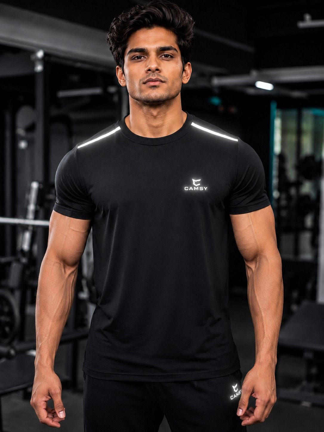 Men Solid Round Neck Polyester Black T-Shirt-image-8