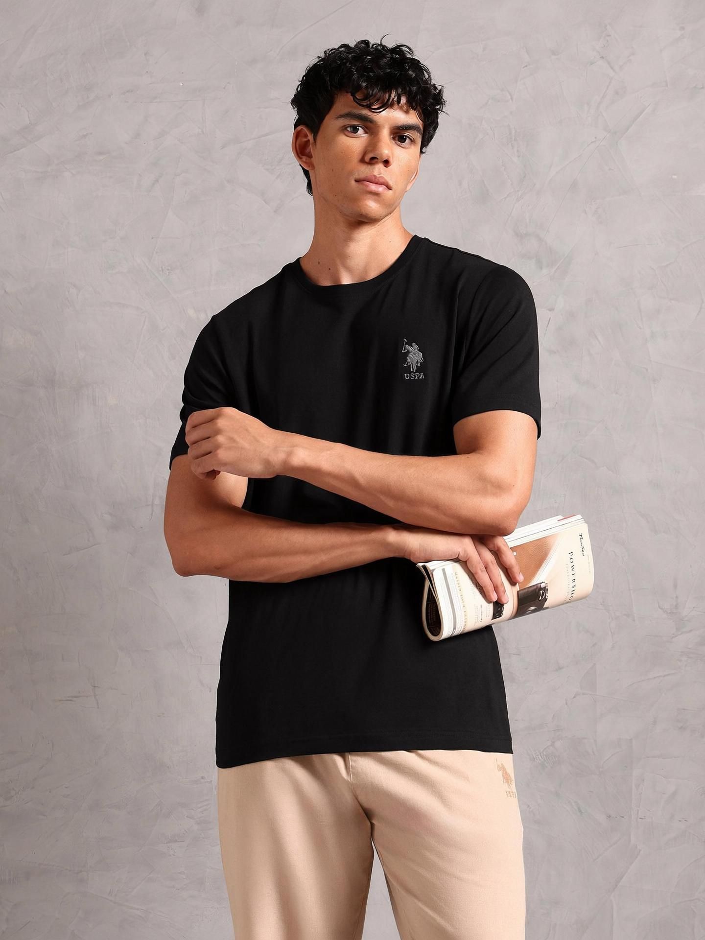 u.s. polo assn. Men Graphic Print Crew Neck Pure Cotton Black T-Shirt-picture-12