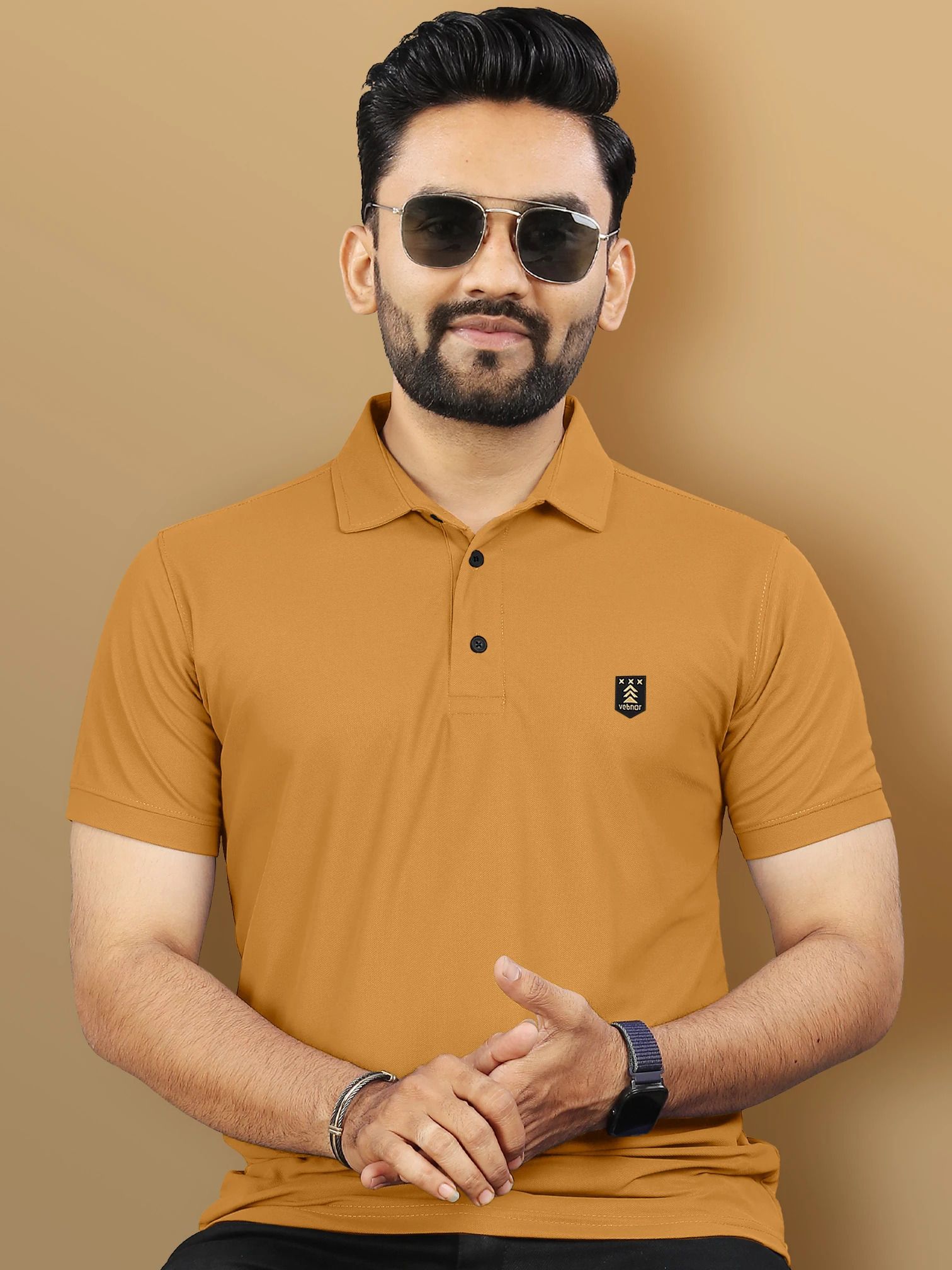 Men Solid Polo Neck Polyester Yellow T-Shirt-image-9