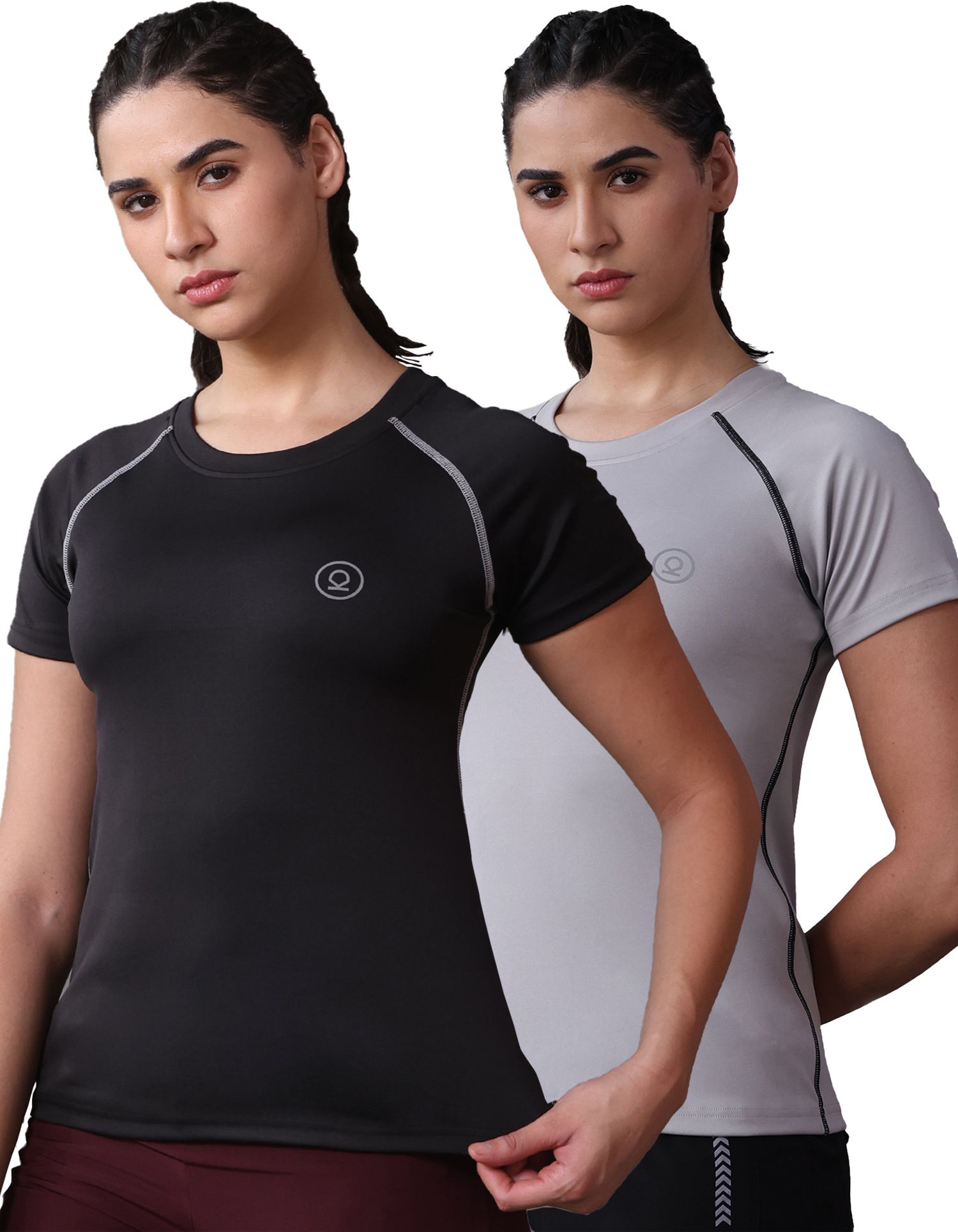 chkokko Pack of 2 Women Solid Round Neck Polyester Black, Grey T-Shirt-picture-32