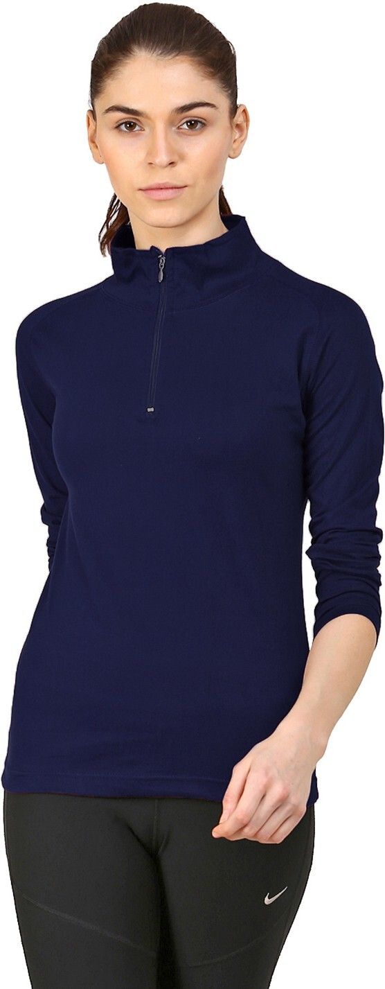 ap'pulse Women Solid High Neck Pure Cotton Dark Blue T-Shirt-picture-17