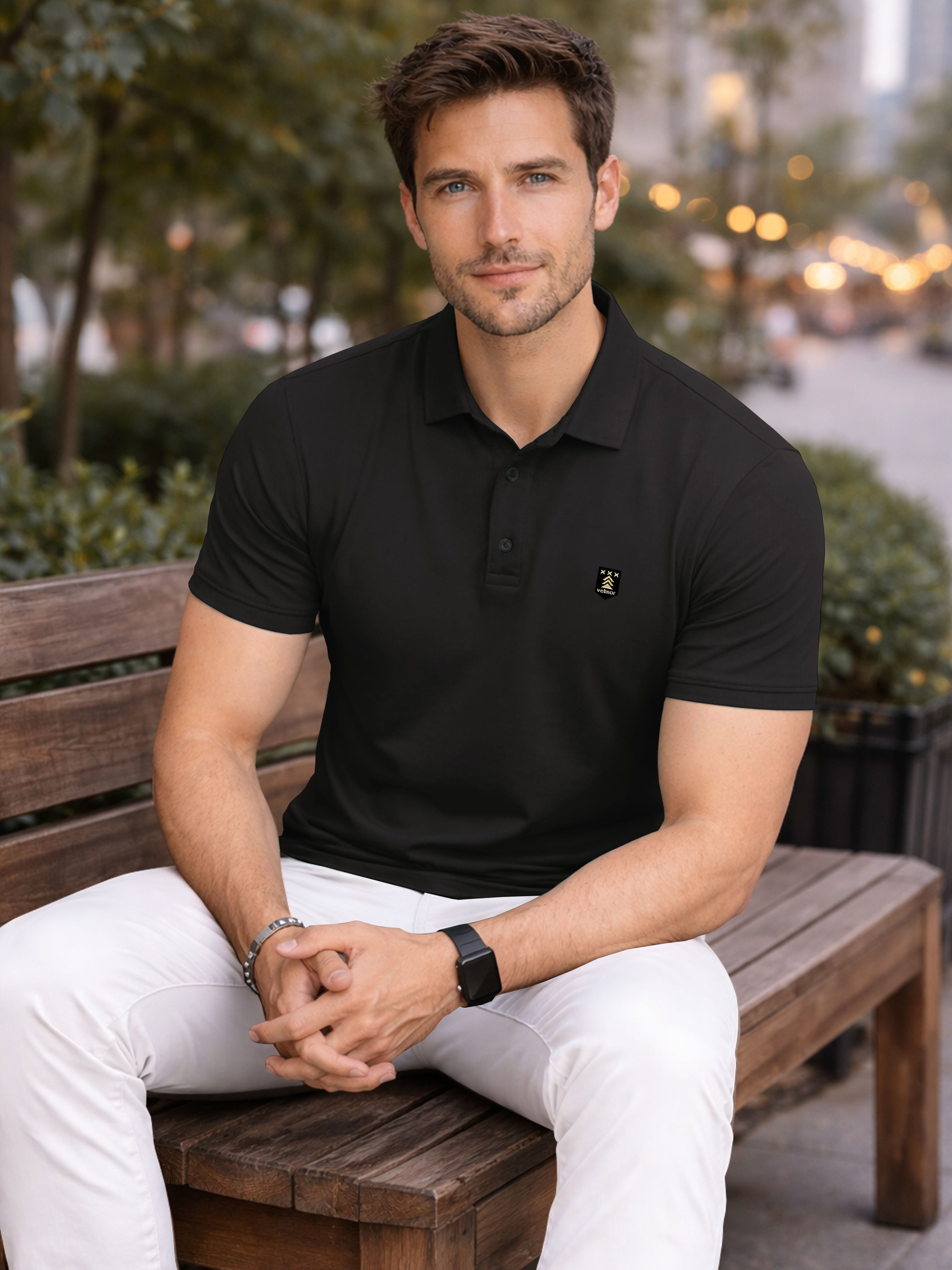 vebnor Men Solid Polo Neck Polyester Black T-Shirt-picture-17