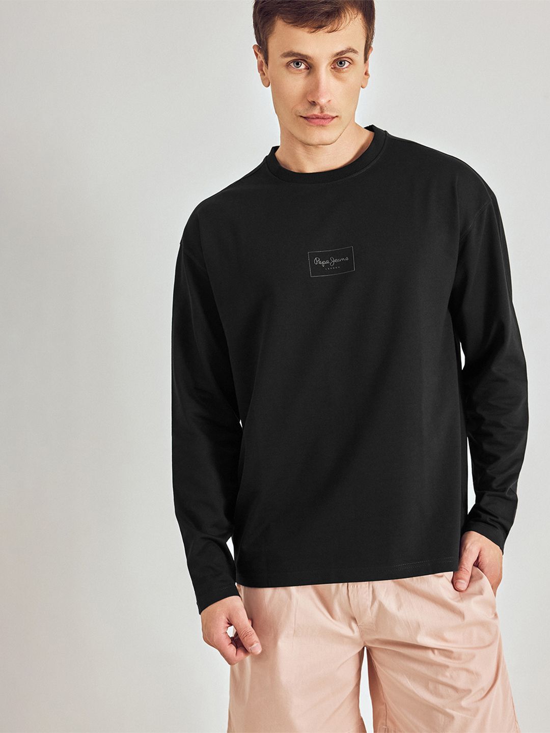 pepe jeans Men Solid Round Neck Cotton Blend Black T-Shirt-picture-14