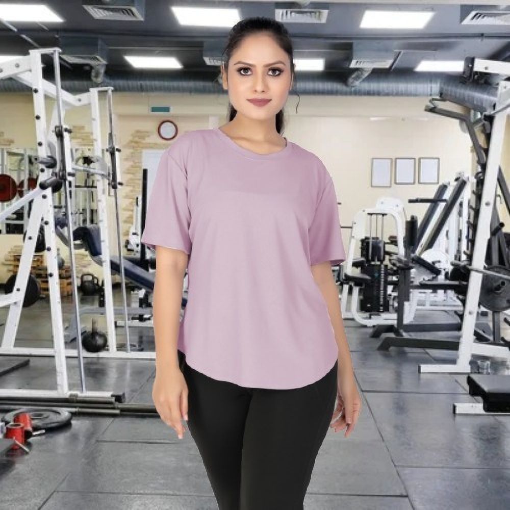Women Solid Round Neck Reversible Polyester Pink T-Shirt