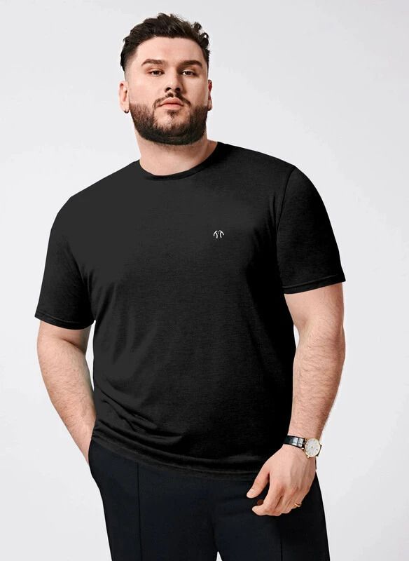 trend twist Men Solid Round Neck Pure Cotton Black T-Shirt-picture-21