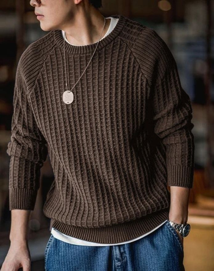 fashlook Men Solid Round Neck Brown Sweater-picture-11