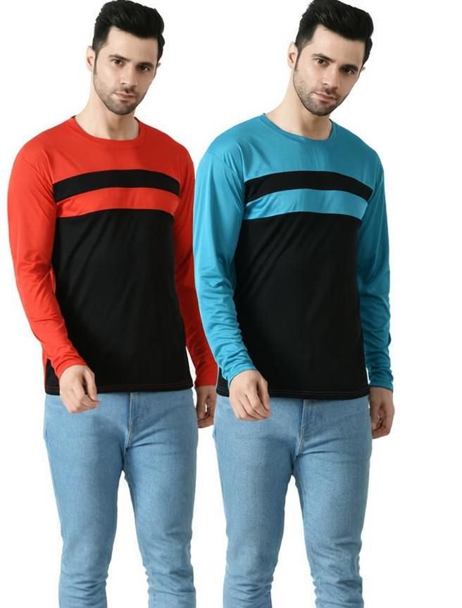 dam Pack of 2 Men Colorblock Round Neck Polyester Multicolor T-Shirt-picture-21