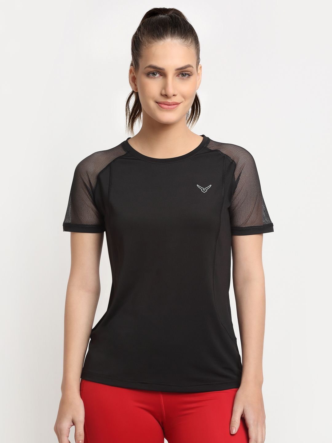 invincible Women Solid Round Neck Polyester Black T-Shirt-picture-10