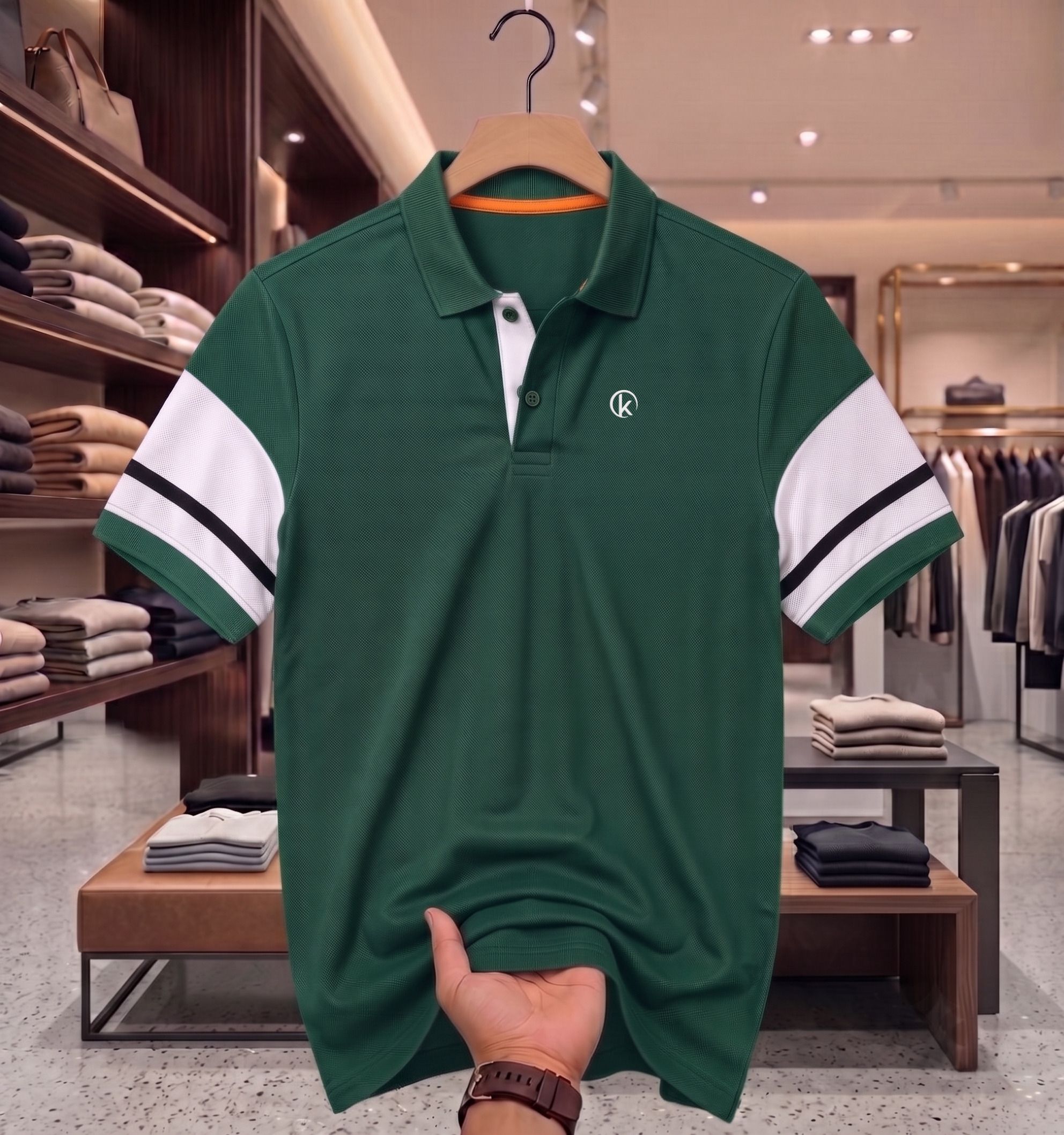 Men Graphic Print Polo Neck Pure Cotton Dark Green T-Shirt-image-22