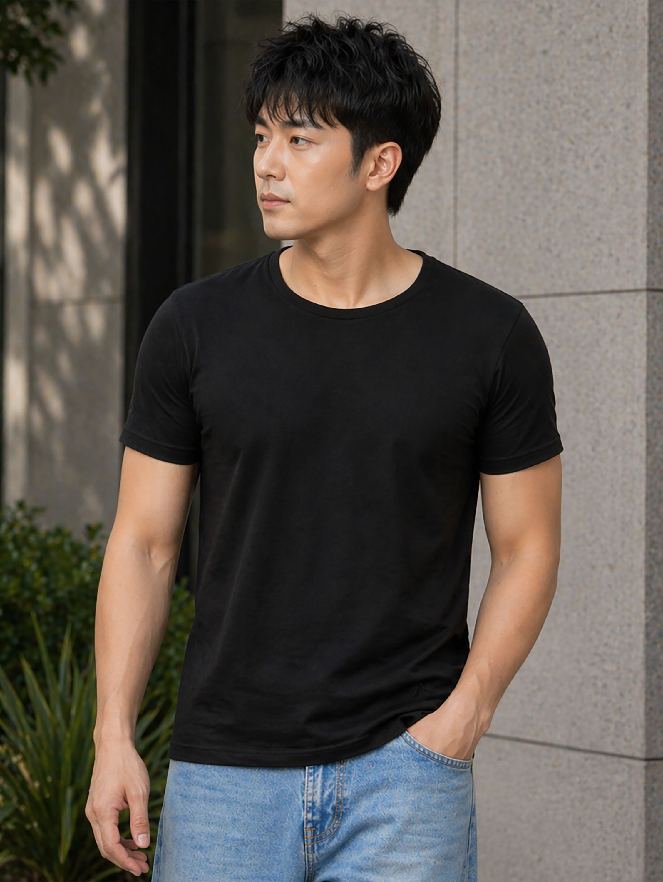 creation by london hills Men Solid Round Neck Cotton Blend Black T-Shirt-picture-23