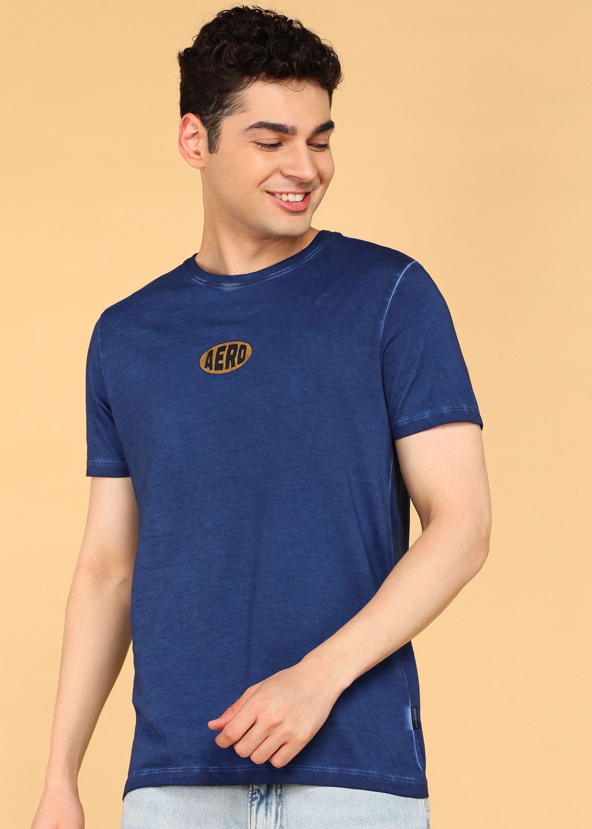 aeropostale Men Solid Round Neck Pure Cotton Dark Blue T-Shirt-picture-12
