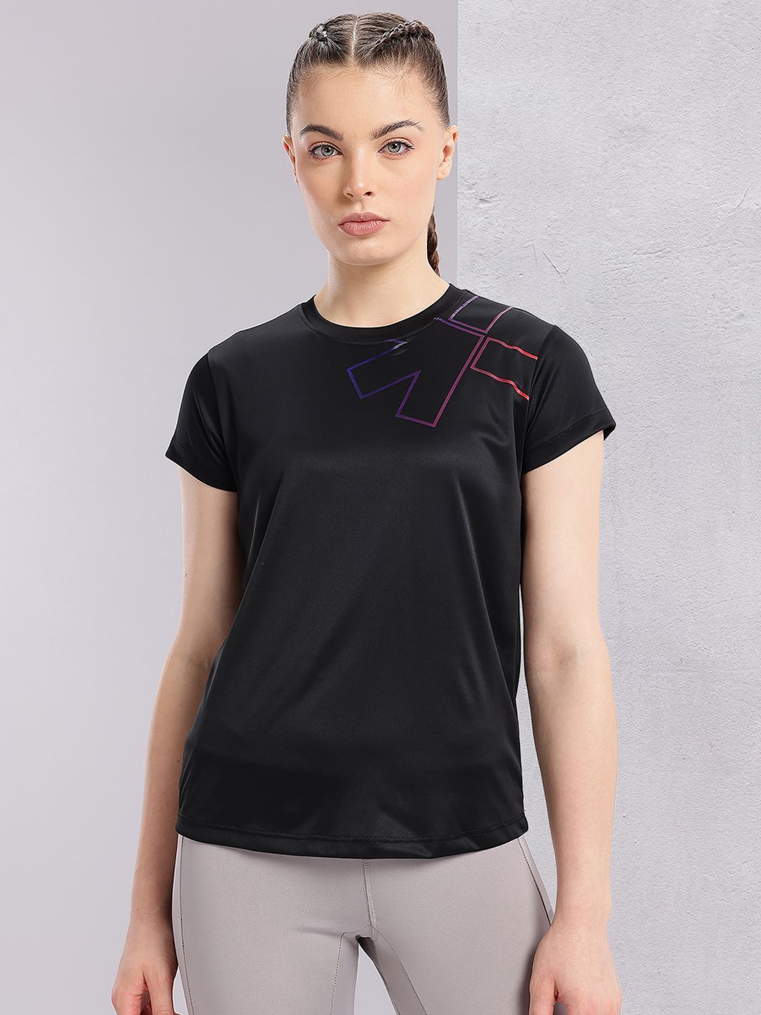 hrx by hrithik roshan Women Printed Round Neck Polyester Black T-Shirt-picture-36