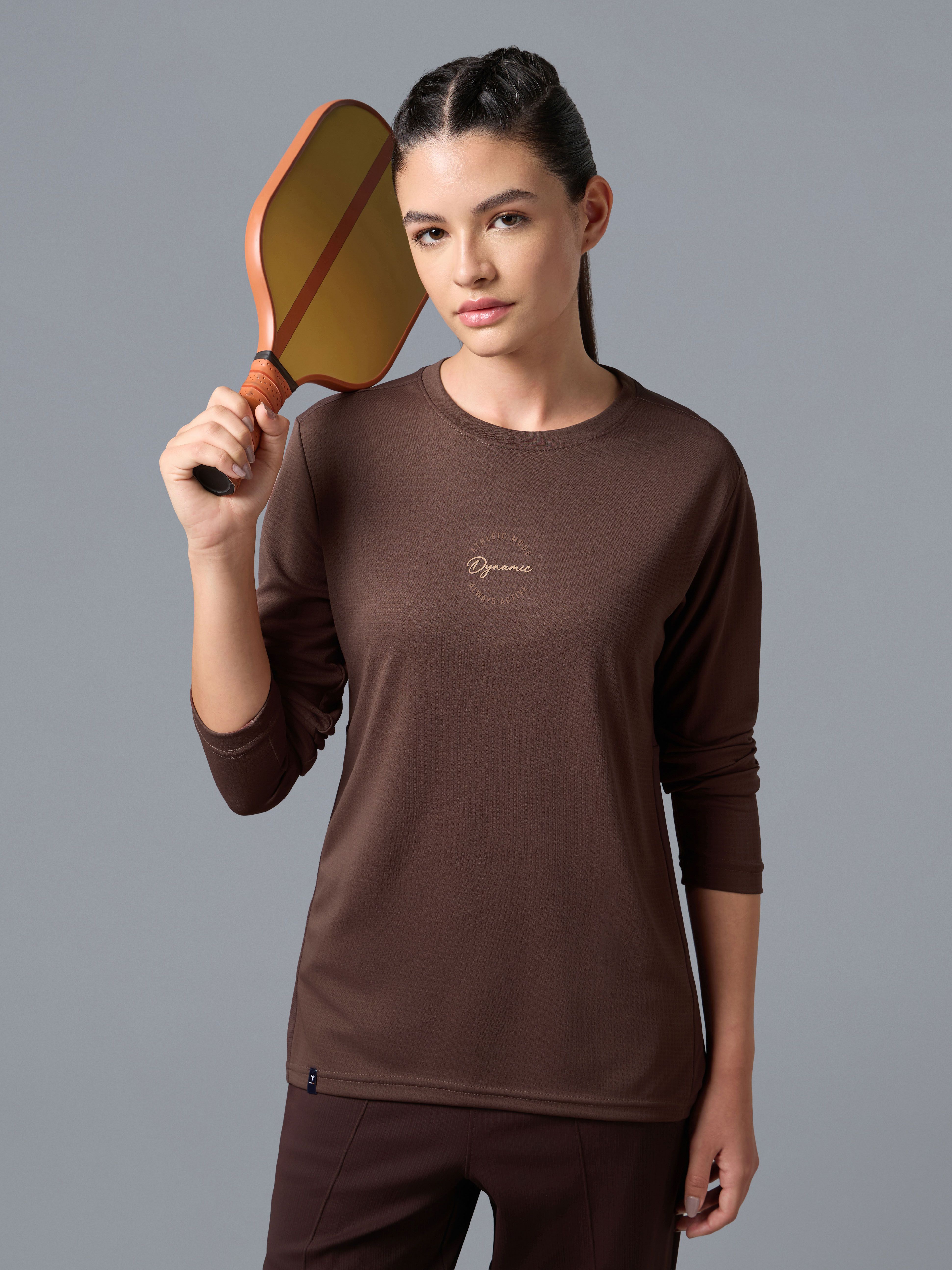 technosport Women Solid Round Neck Polyester Brown T-Shirt-picture-34
