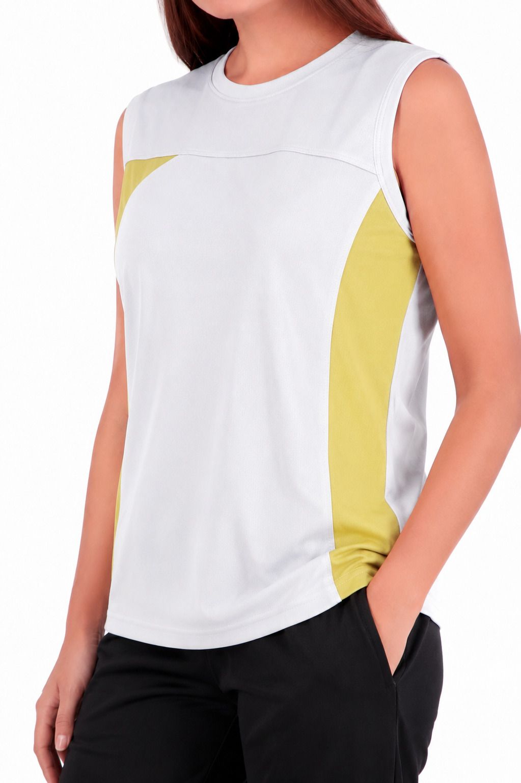 athlean Women Colorblock Round Neck Polyester White T-Shirt-picture-1