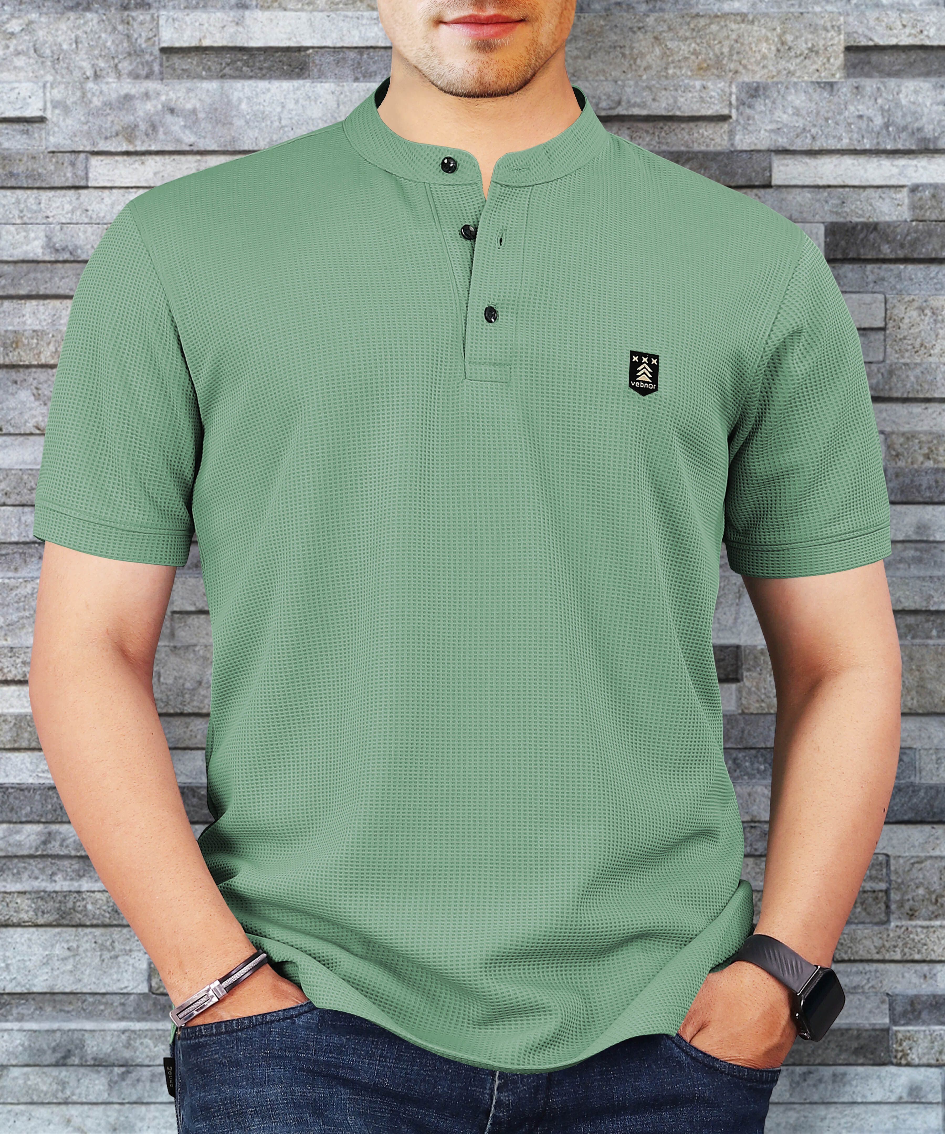 vebnor Men Solid Polo Neck Polyester Light Green T-Shirt-picture-12
