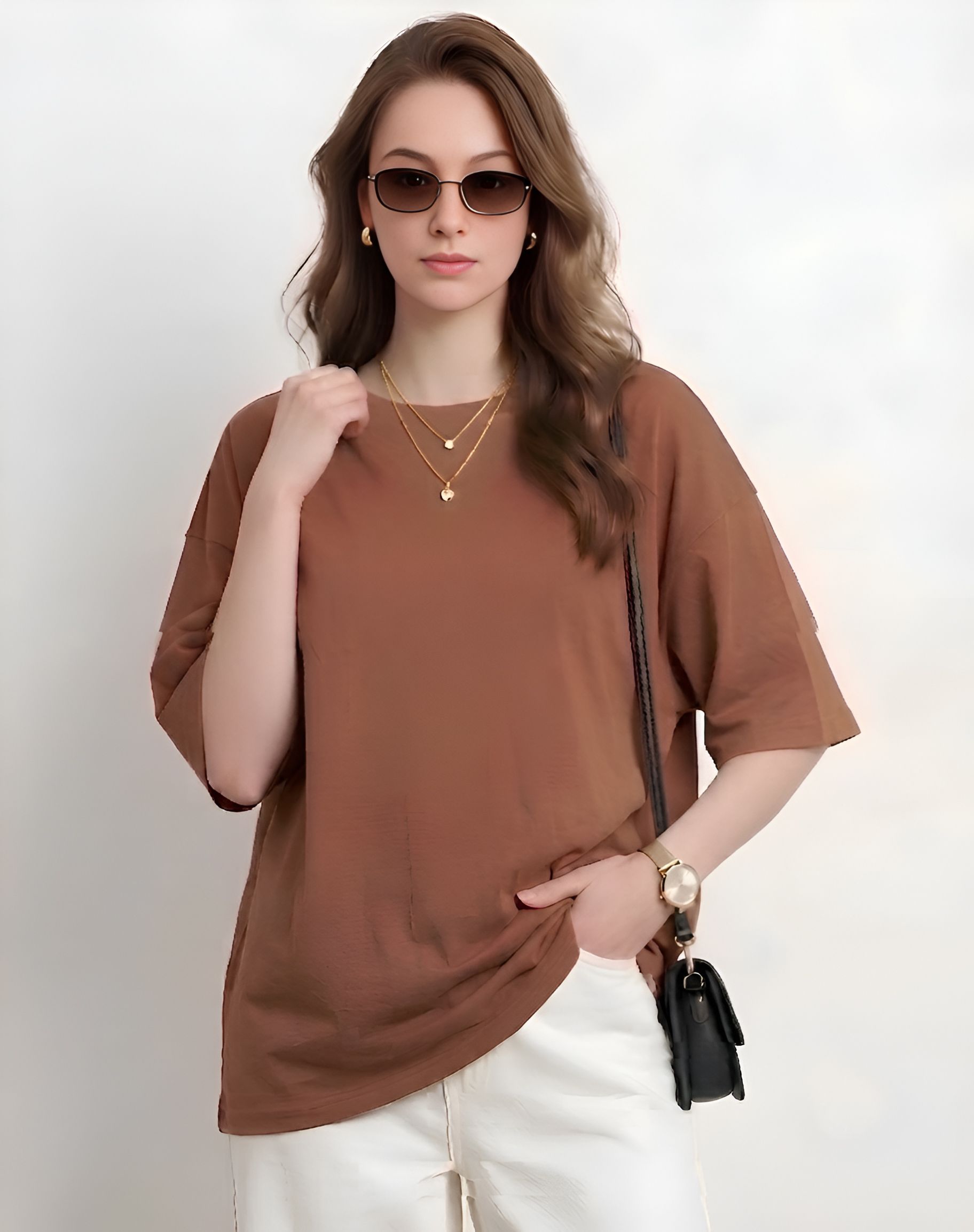 smartees Women Solid Round Neck Pure Cotton Brown T-Shirt-picture-0