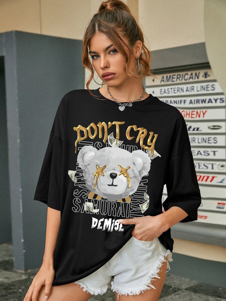 chkokko Women Printed, Typography Round Neck Polycotton Black T-Shirt-picture-17