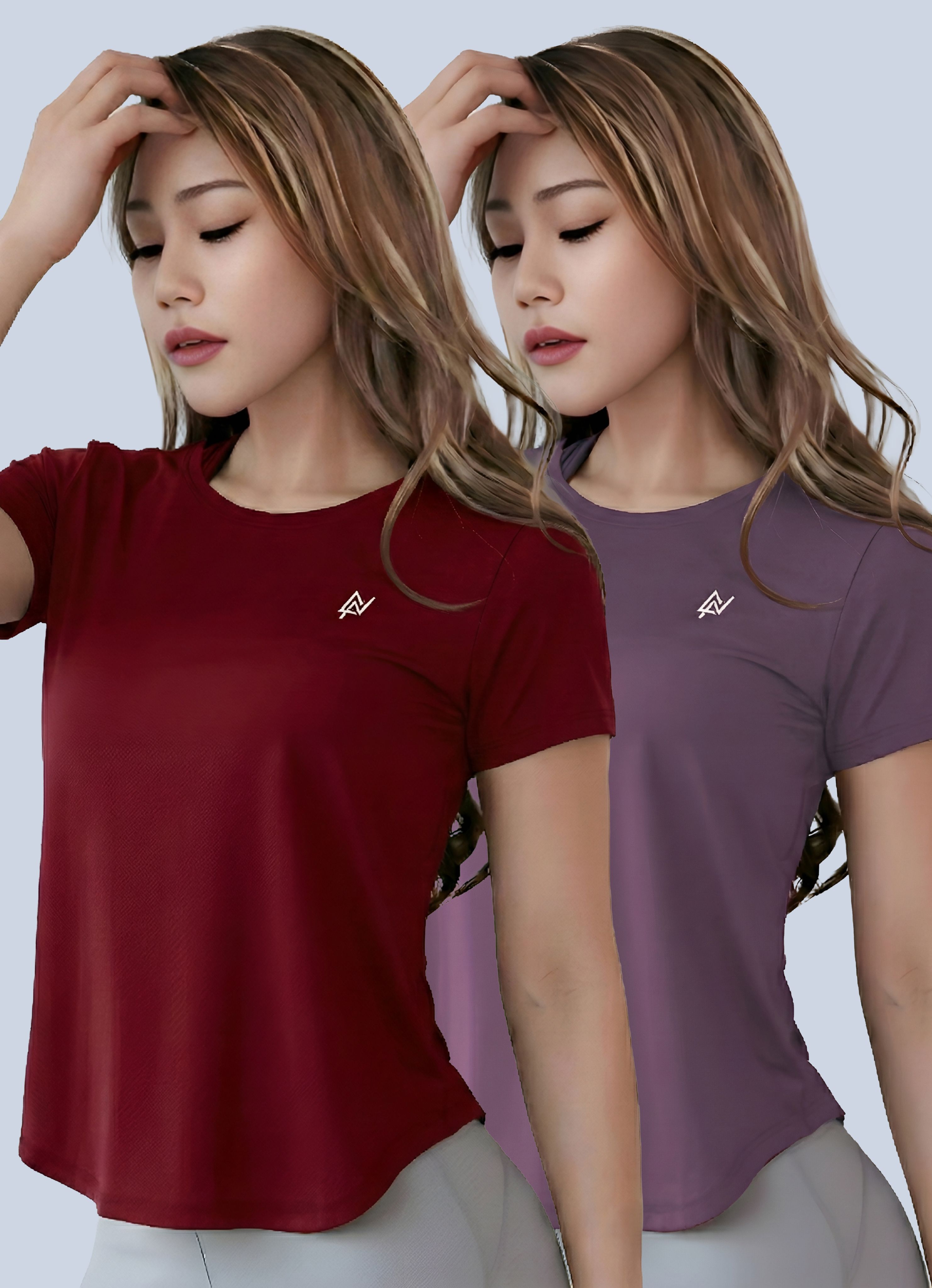 nexsus apparels Pack of 2 Women Solid Round Neck Polyester Maroon, Purple T-Shirt-picture-40