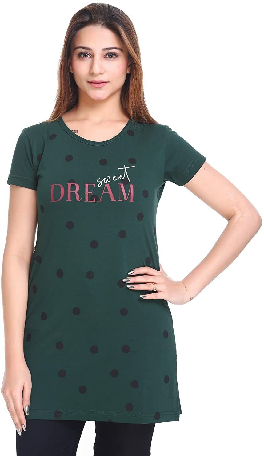 plush Women Printed Round Neck Cotton Blend Green T-Shirt-picture-24