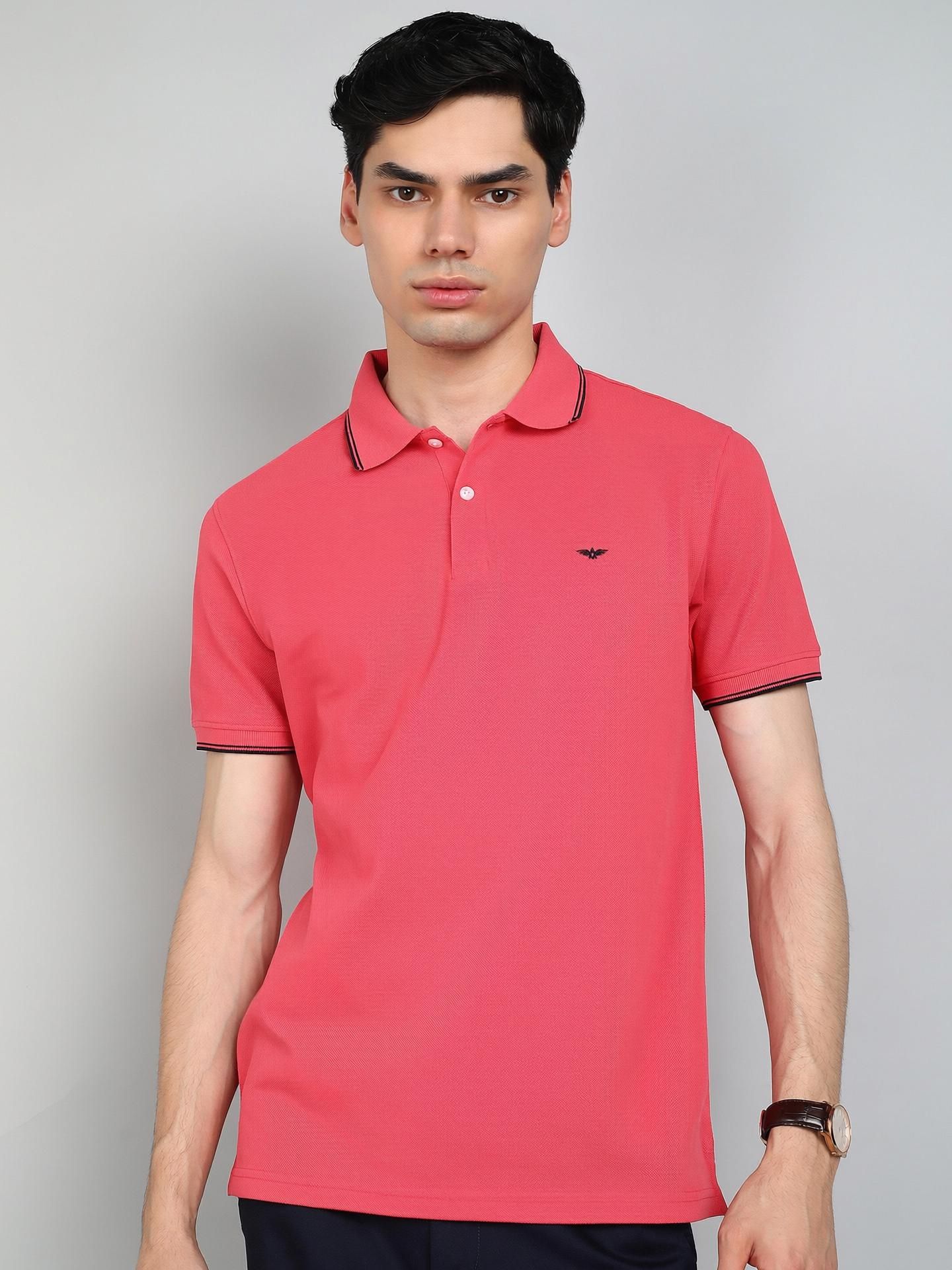 park avenue Men Solid Polo Neck Cotton Blend Red T-Shirt-picture-35