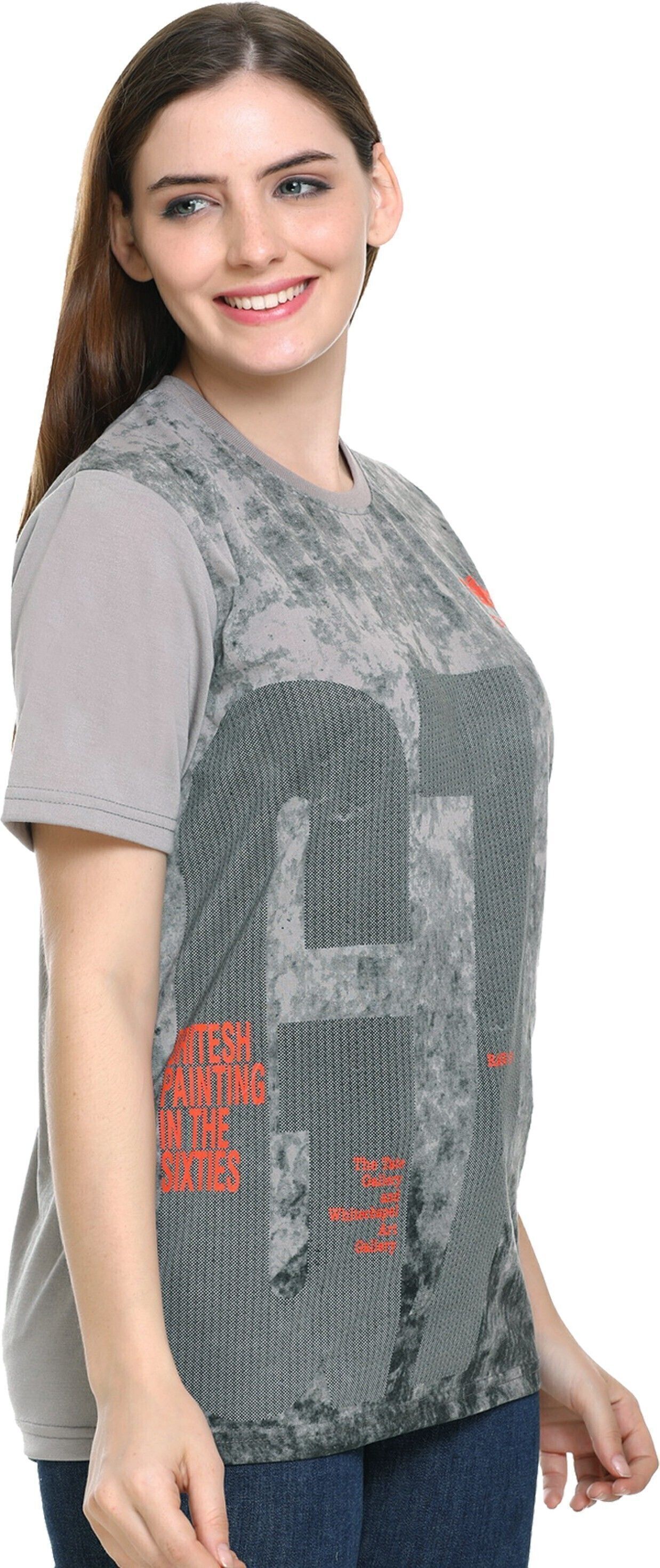 shaun Women Solid Round Neck Polyester Grey T-Shirt-picture-10