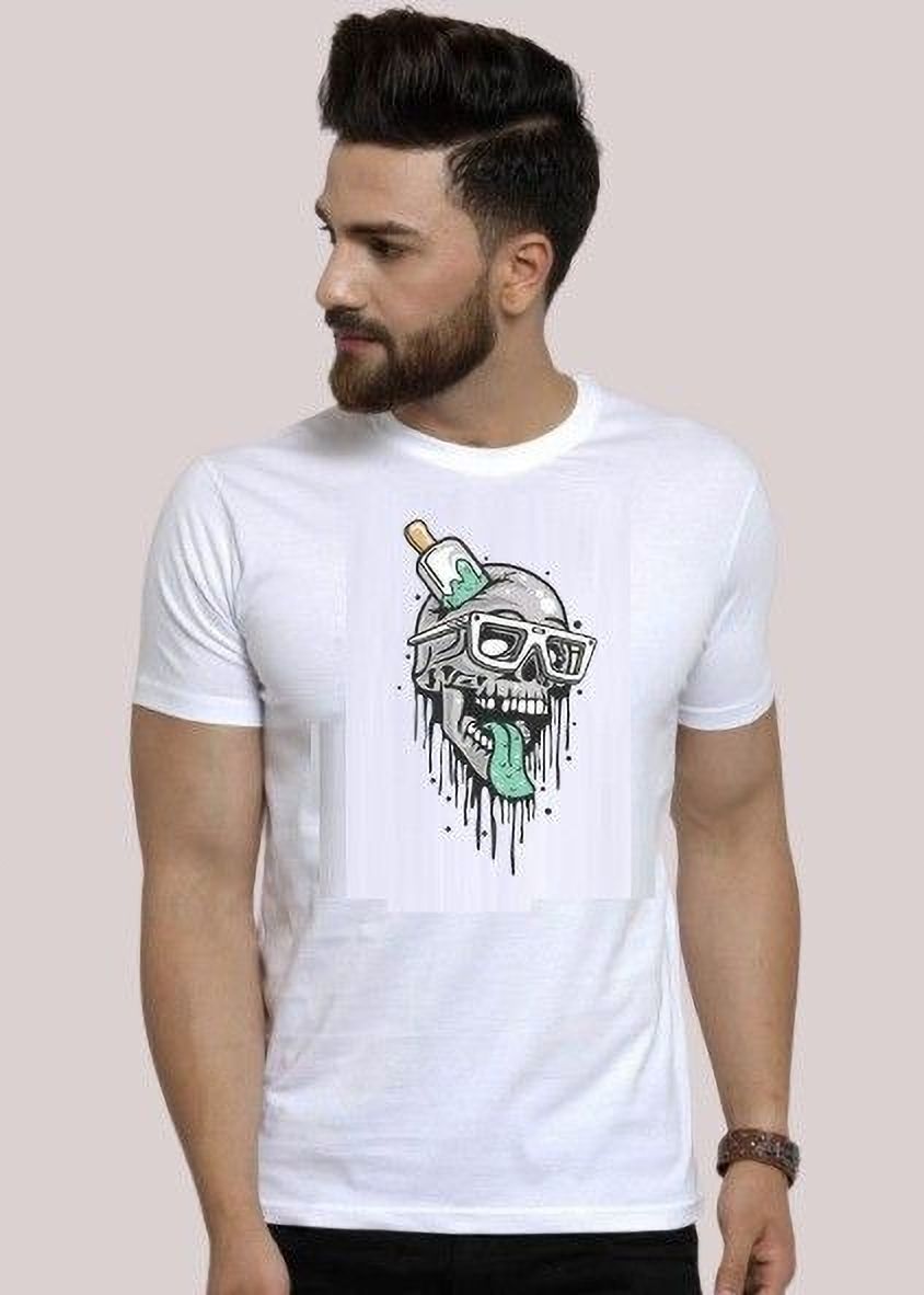 Men Printed Round Neck Cotton Blend White T-Shirt-image-6