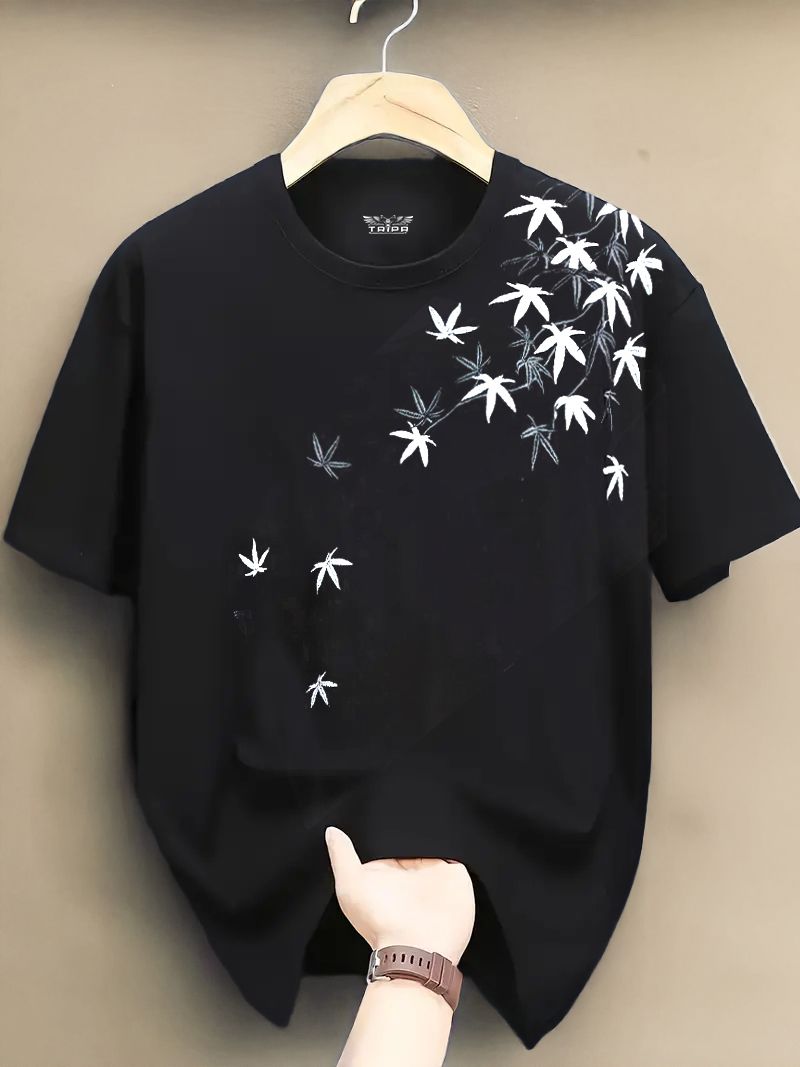Men Printed Round Neck Cotton Blend Black T-Shirt