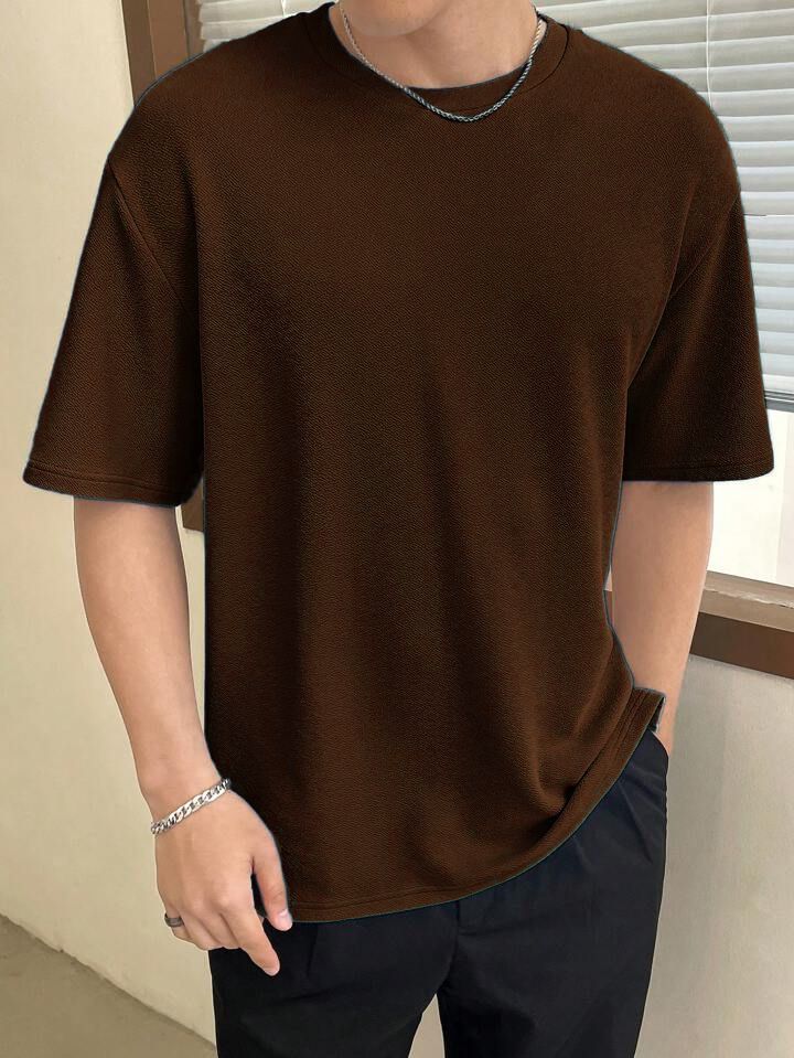 nat jastica Men Solid Round Neck Elastane Brown T-Shirt-picture-18