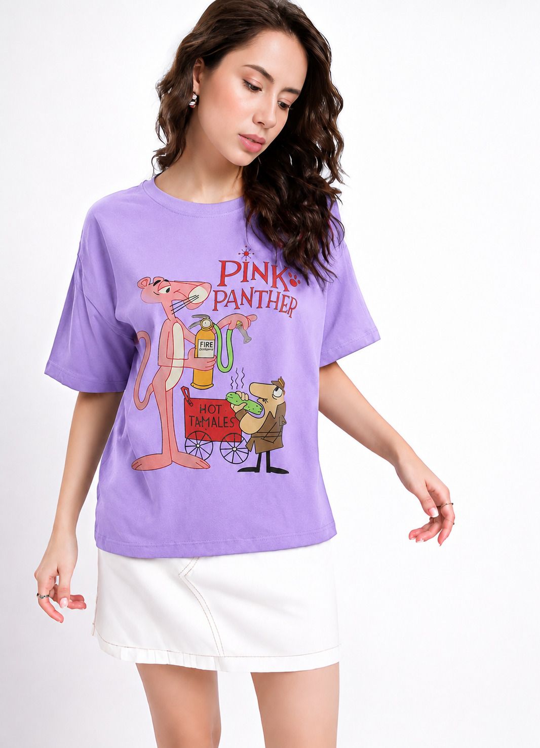fabflee Women Printed Round Neck Cotton Blend Purple T-Shirt-picture-47
