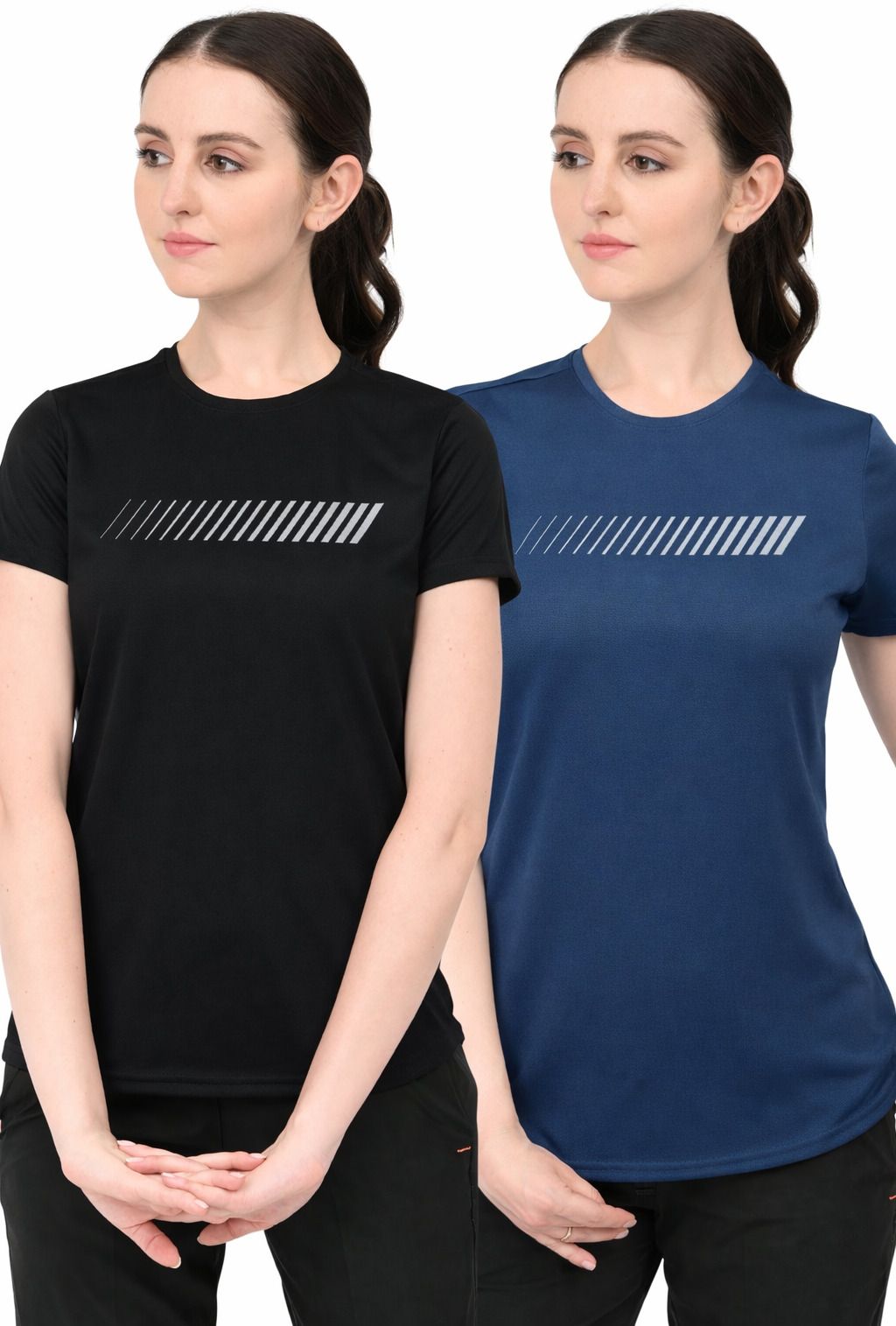 3colors Pack of 2 Women Printed Scoop Neck Polyester Black, Blue T-Shirt-picture-22