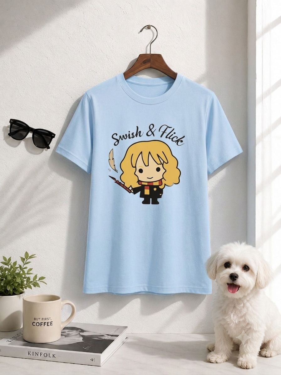 fabflee Women Solid Round Neck Cotton Blend Blue T-Shirt-picture-15
