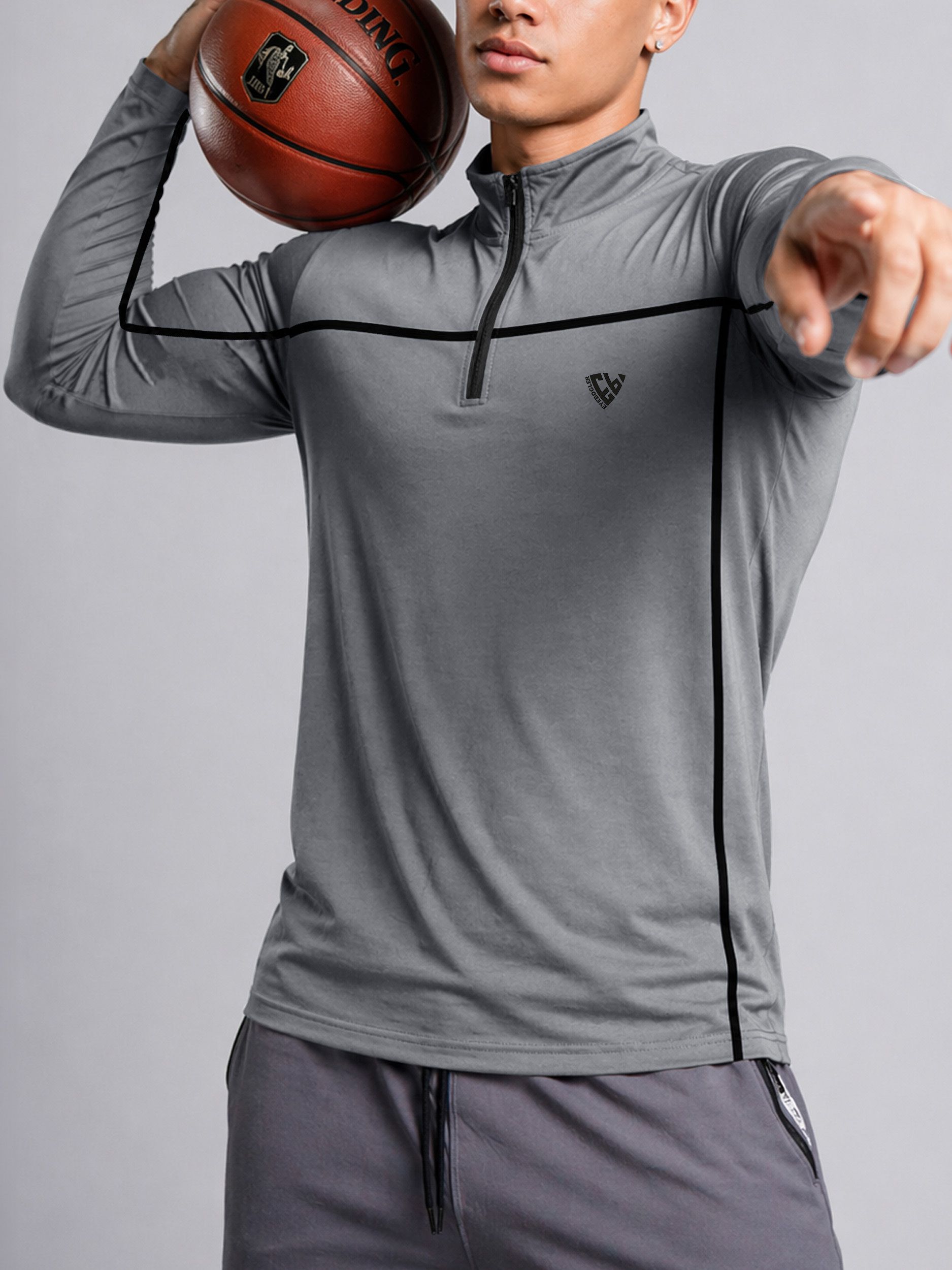 eyebogler Men Solid Zip Neck Polyester Grey T-Shirt-picture-13