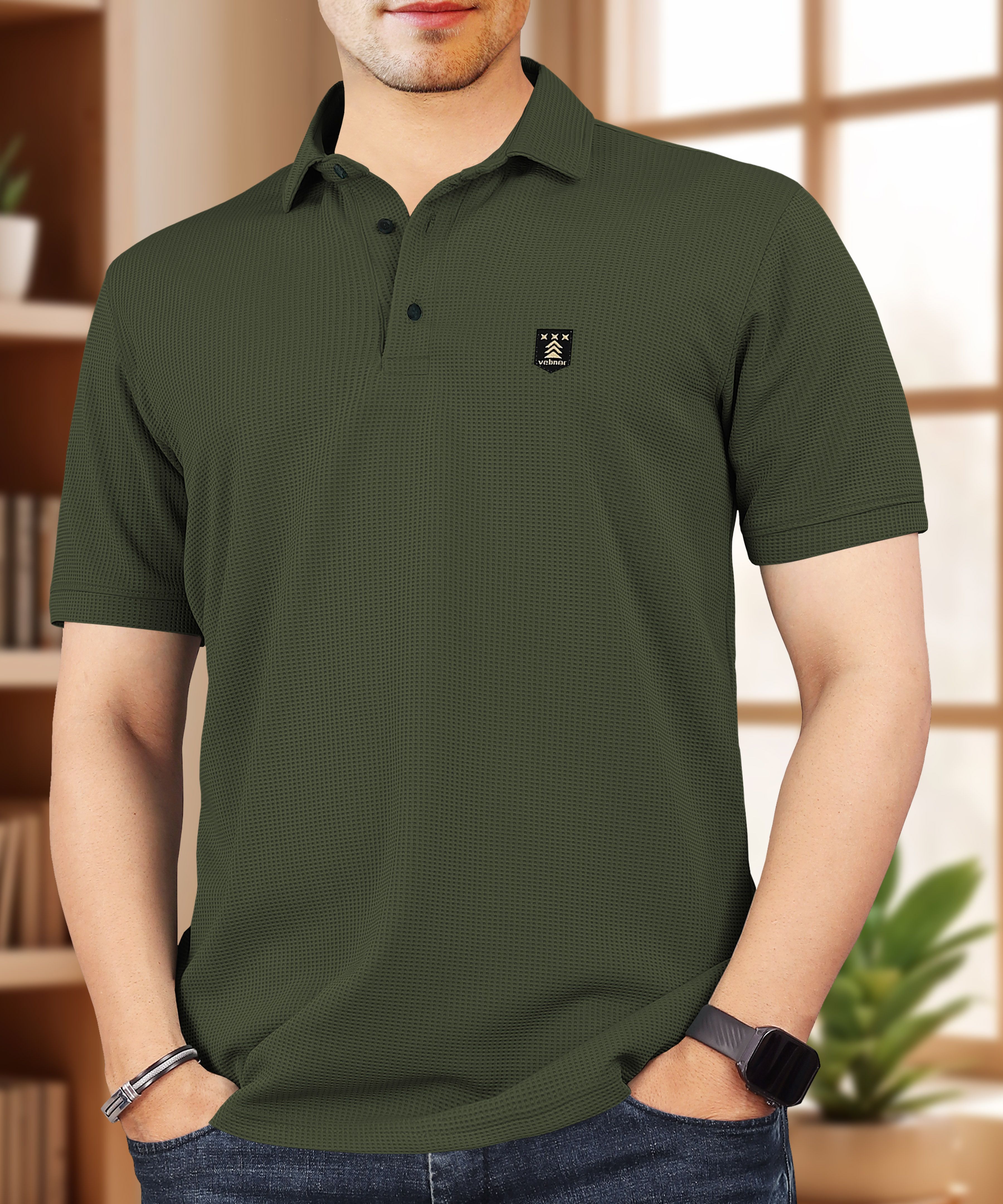 vebnor Men Self Design Polo Neck Polyester Green T-Shirt-picture-25