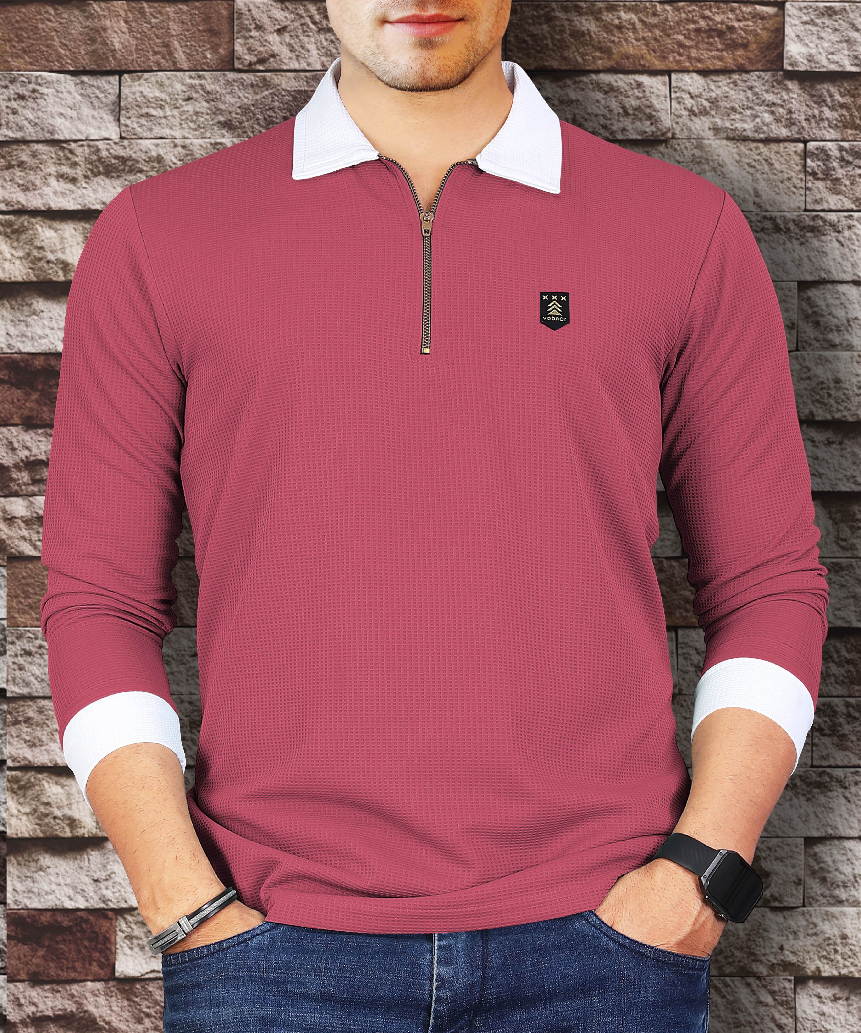 vebnor Men Self Design Polo Neck Polyester Pink T-Shirt-picture-34