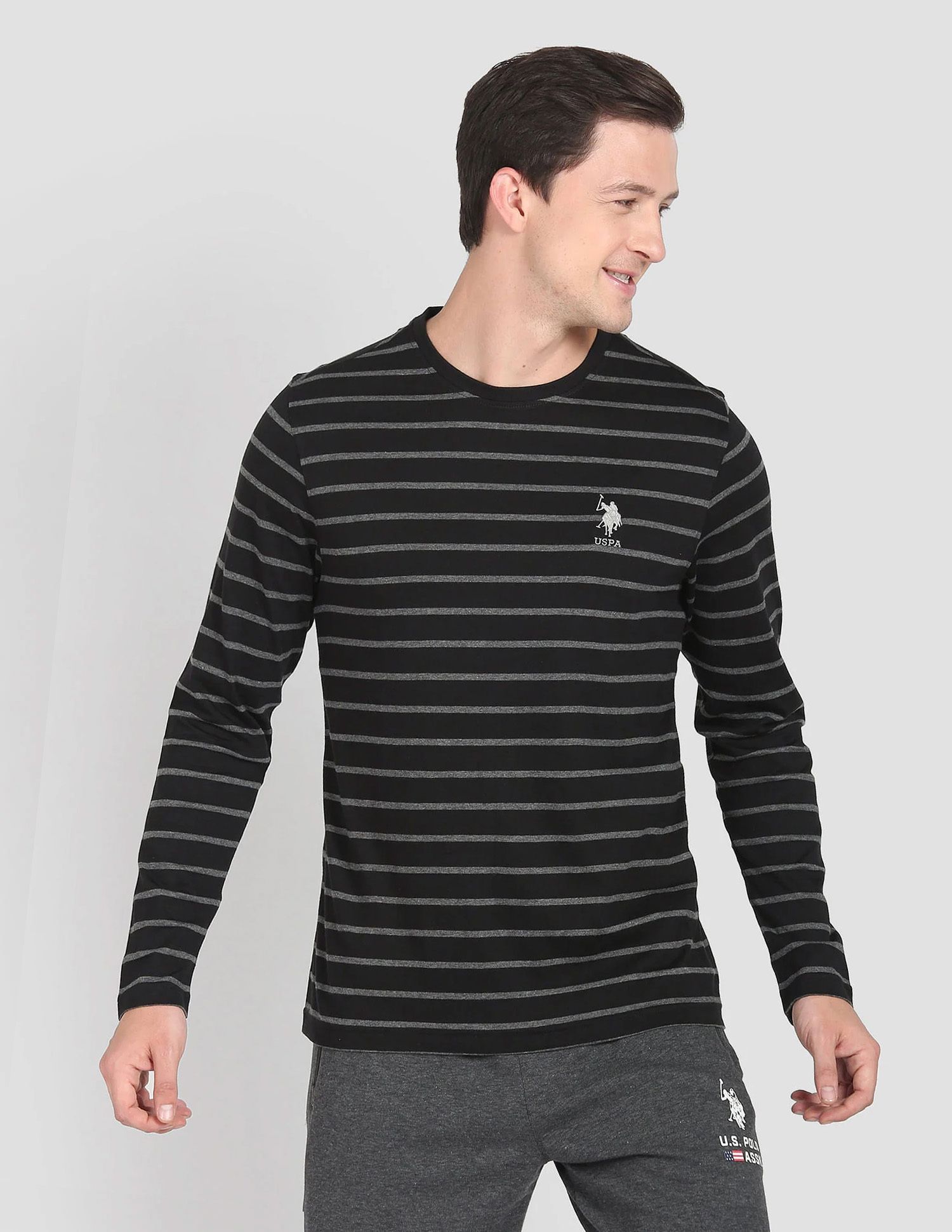u.s. polo assn. Men Striped Round Neck Pure Cotton Black T-Shirt-picture-27